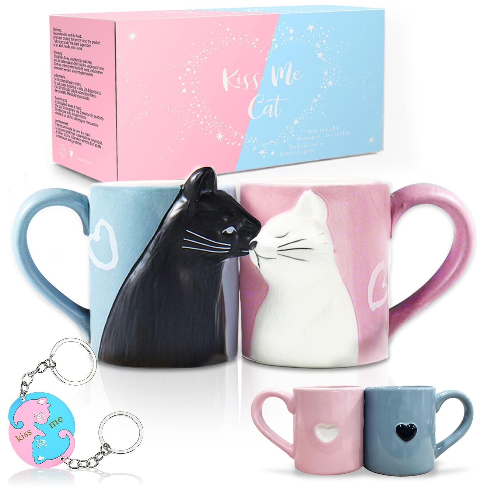 MengCat Wedding Gift Cat Coffee Couple Mugs Cute Funny Tea Cups Set Mug for Decorations Wedding Gifts for Bride and Groom Kiss Matching Gift for Anniversary Engagement Valentines Day Birthday