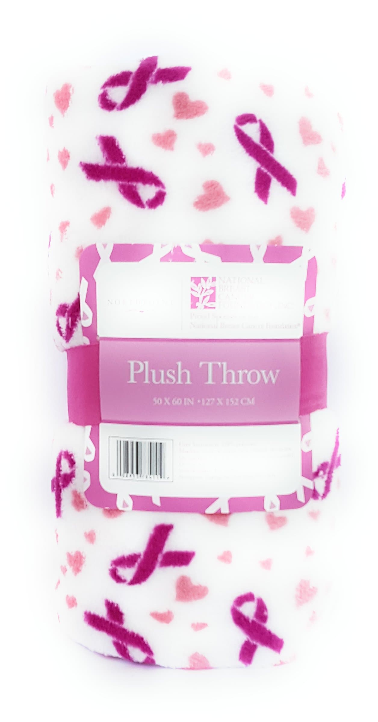 blanket Breast Cancer Awareness Plush Throw White Background With Solid Pink Hearts And Dark Pink Ribbons 50 X 50