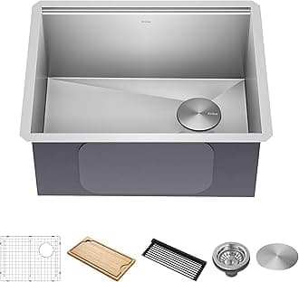 Kore 17-Inch Undermount Workstation 16 Gauge Single Bowl Stainless Steel Bar Kitchen Sink with Accessories, KWU111-17