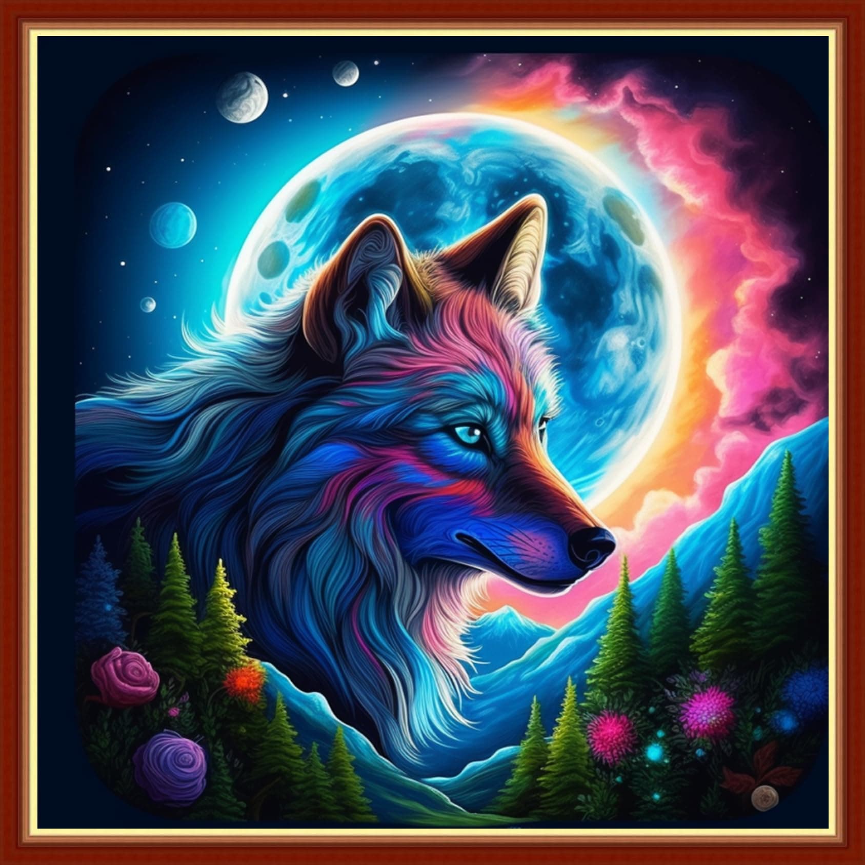 Findvoor Stamped Cross Stitch Kits for Beginners Full Range of Cross Stitching Embroidery Pattern for Adults, 11CT DIY Needlepoint Embroidery Starter Kits-Moonlight Wolf 17.7x17.7 inch