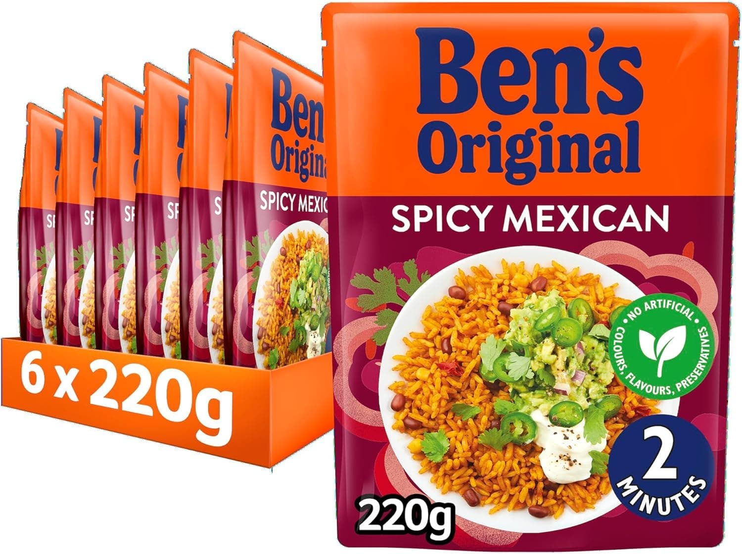 BEN'S ORIGINAL Spicy Mexican Microwave Rice, Bulk Multipack 6 x 220g pouches