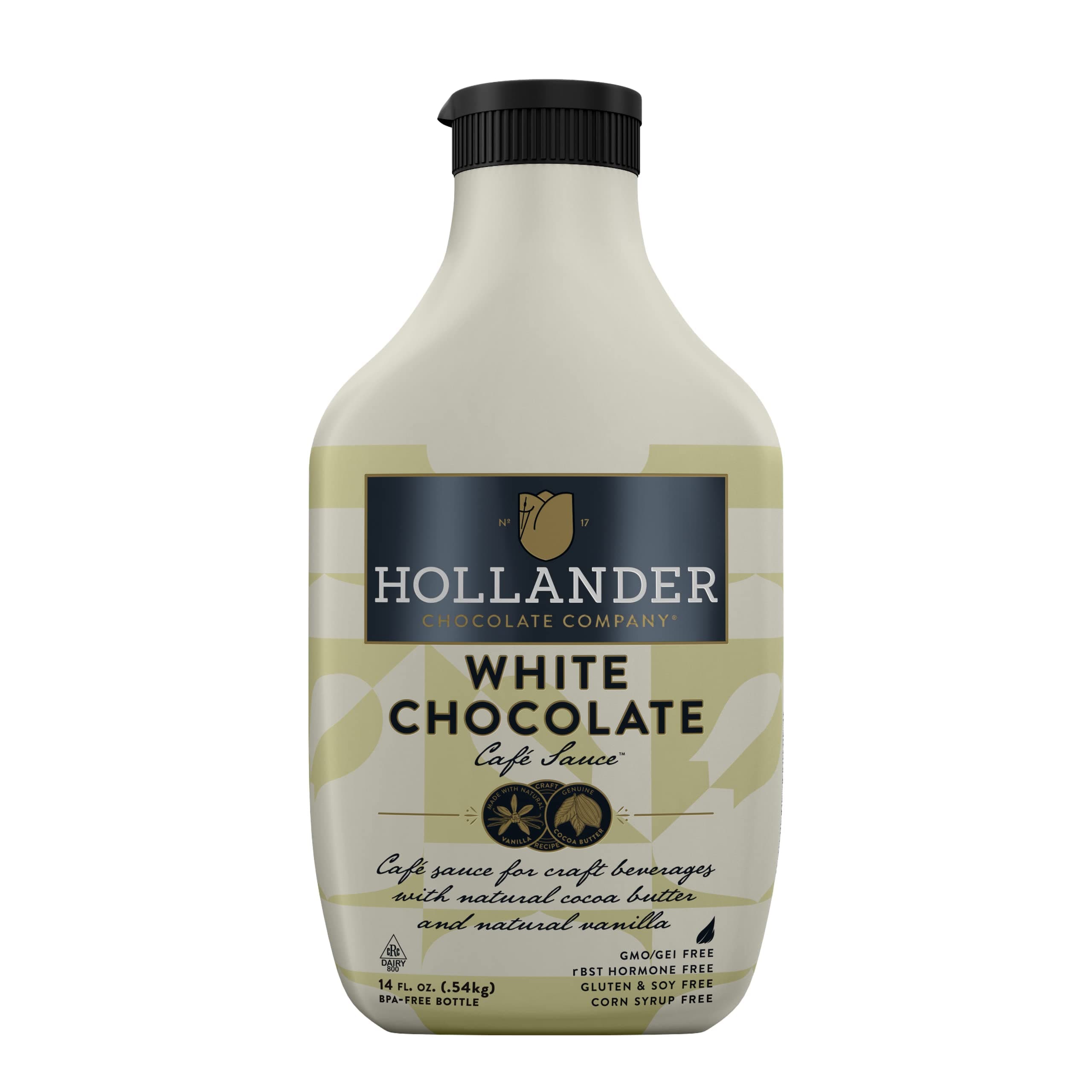 Hollander White Chocolate Cafe Sauce | GMO-Free, Gluten-Free, Soy-Free, Corn Syrup Free | 15 oz Squeeze Bottle