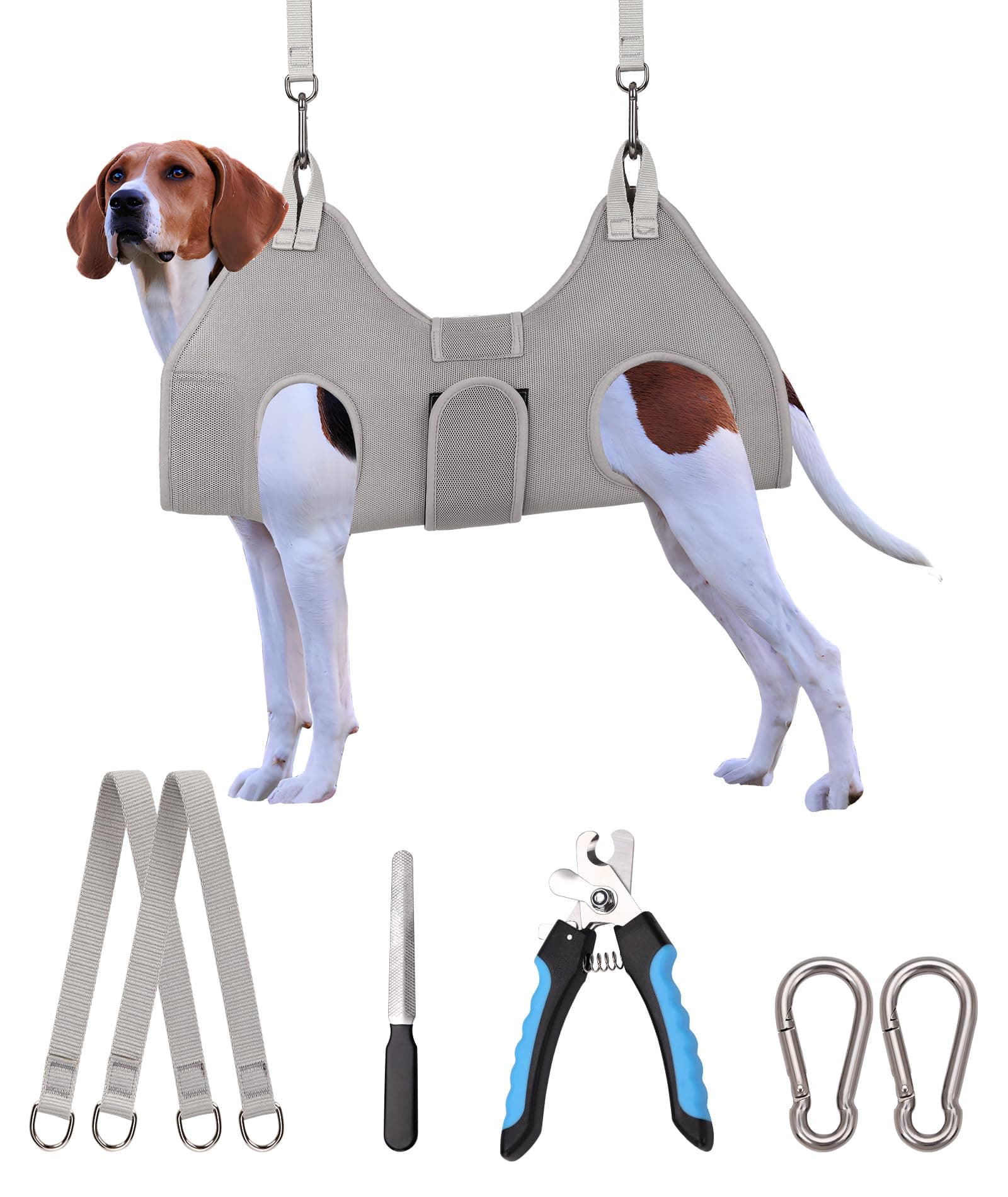 Dog Grooming Hammock Harness, M-Large Dog Hammock for Nail Trim, Gray Dog Restraint for Nail Clipping,Dog Grooming Sling Thick Neck Support