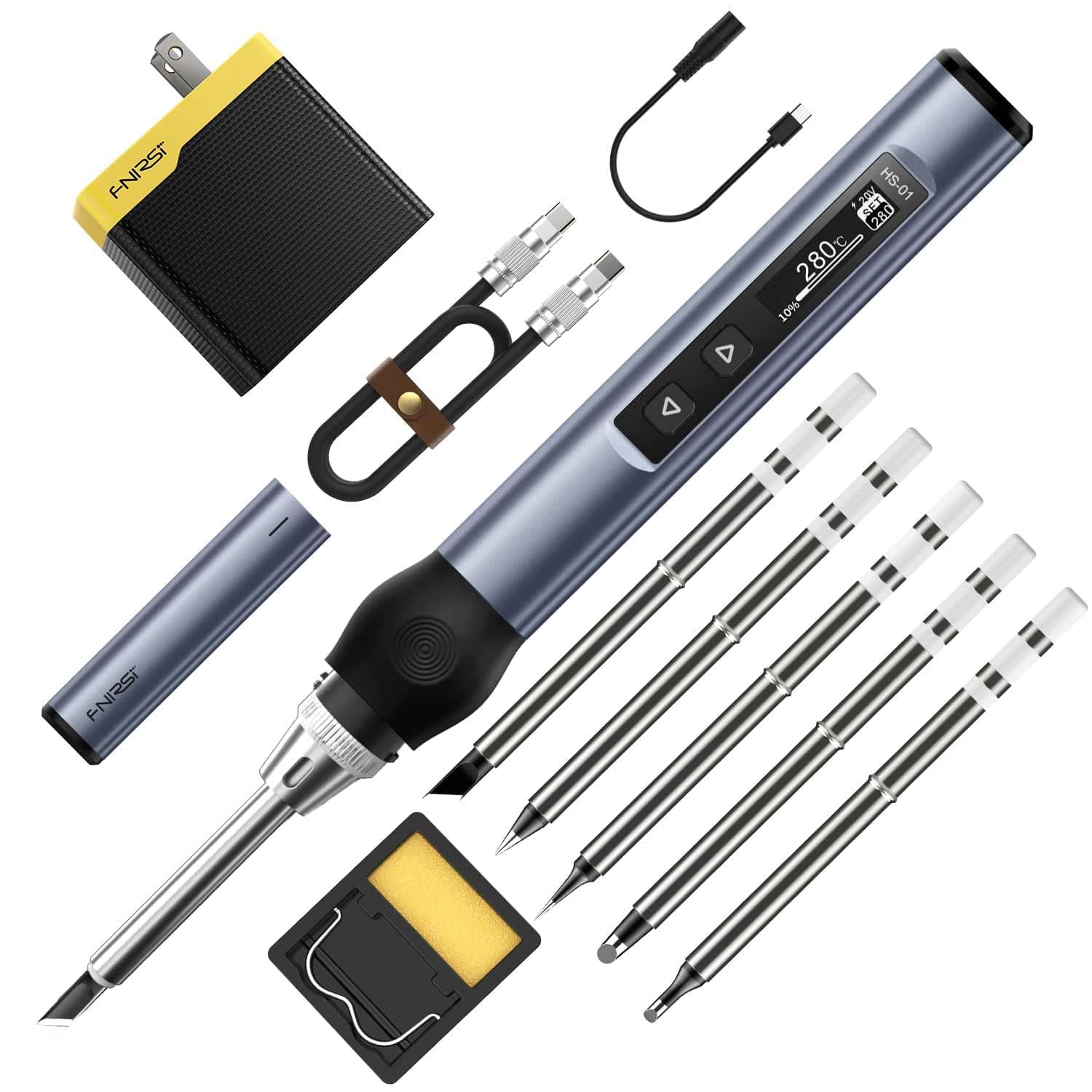 FNIRSI Soldering Iron Kit, DC/PD(96W/65W) Mini Digital Soldering Iron, 180-780℉ Fast Heating, 6 Soldering Tips, Digital OLED Screen Display, Auto Sleep (With Power Adapter)