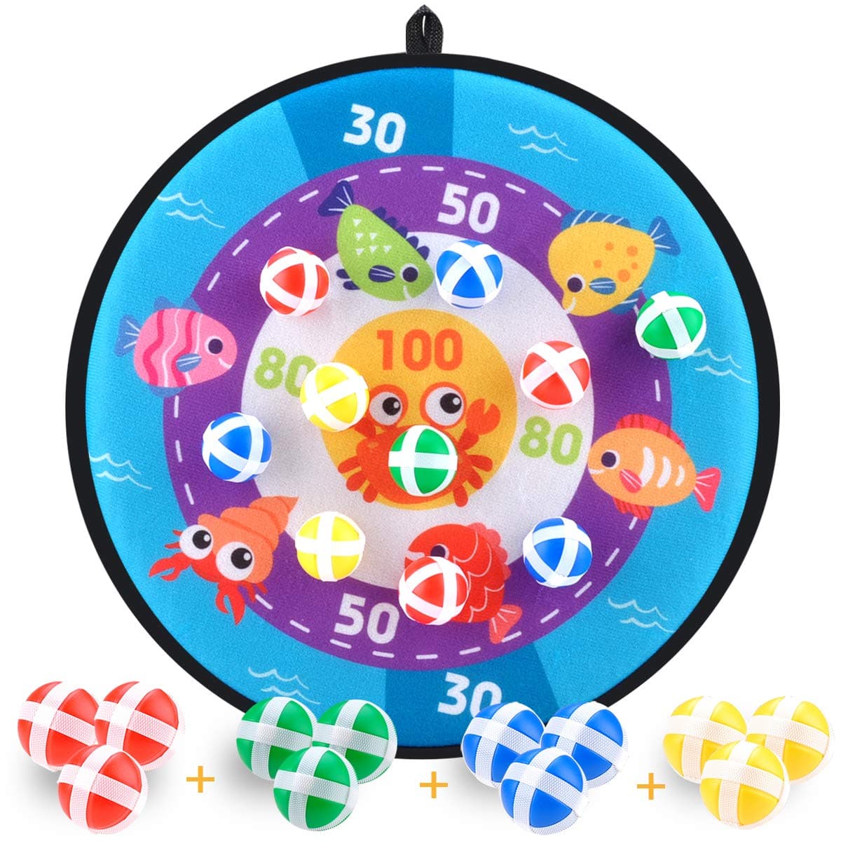 Kids Board Game, Dart Board Game Set with Fashion Pattern, 12 Hook and Loop Sticky Balls, Family Fun Best Toy Gift for Boys and Girls, Indoor Outdoor Classic Games, Birthday Party Games