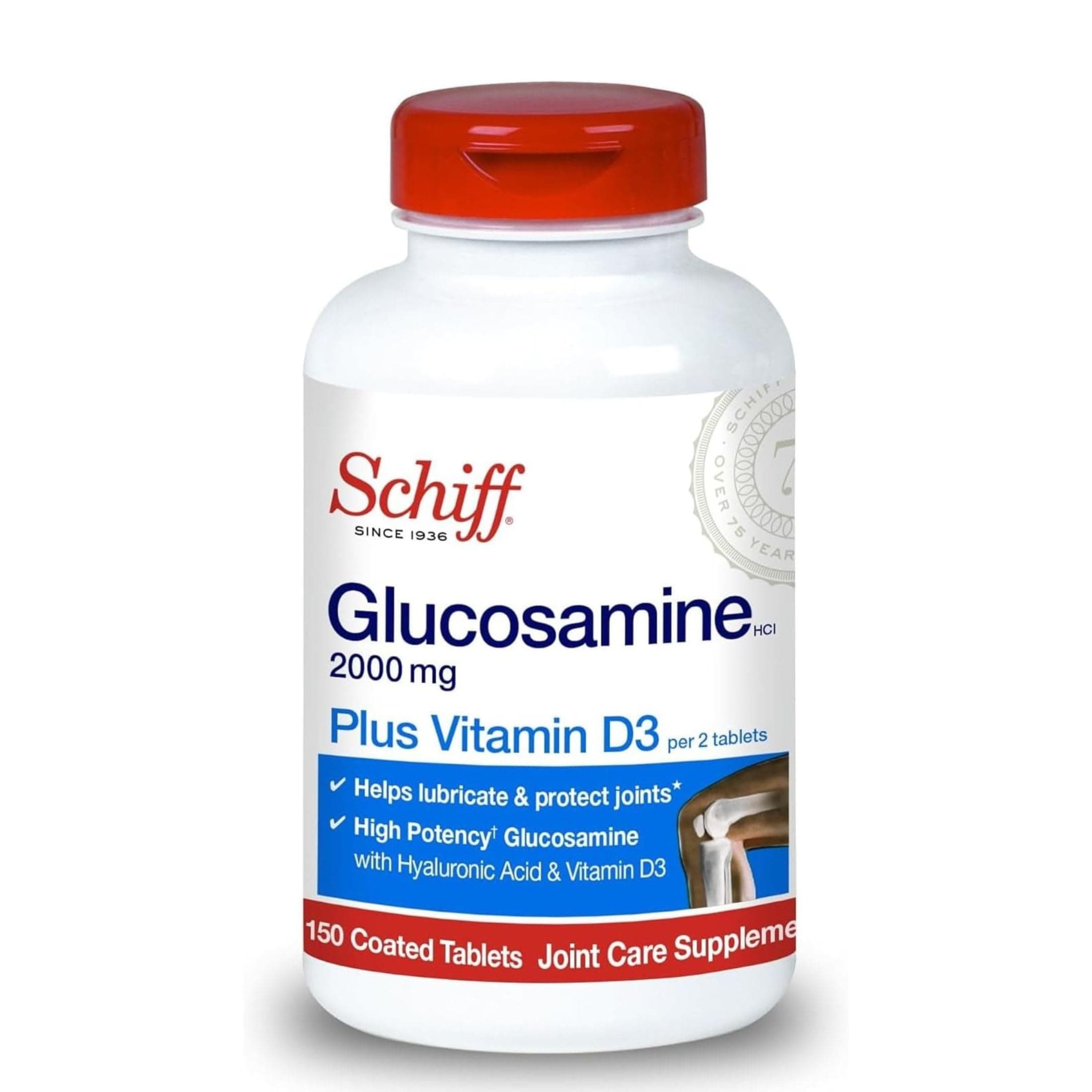 Schiff Glucosamine 2000mg with Vitamin D3 and Hyaluronic Acid, 150 Tablets - Joint Supplement