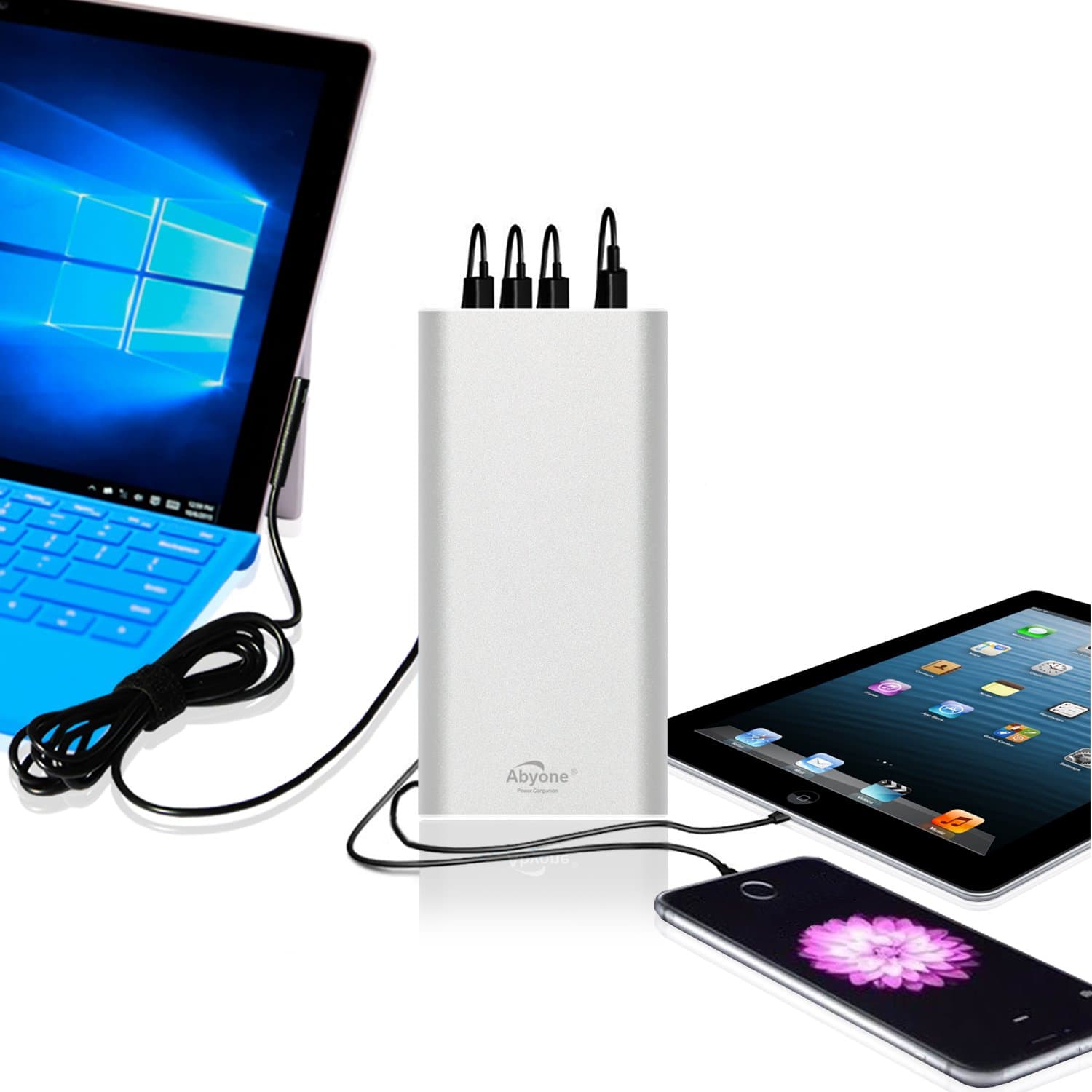 Abyone SPC30S 36000mAh 6Ports Portable Charger External Battery for Surface Book Surface Pro 4/3/2 Surface 3/2; USB Quick Charge for Google Pixel New MacBoook iPad iPhone Android tablets smartphones