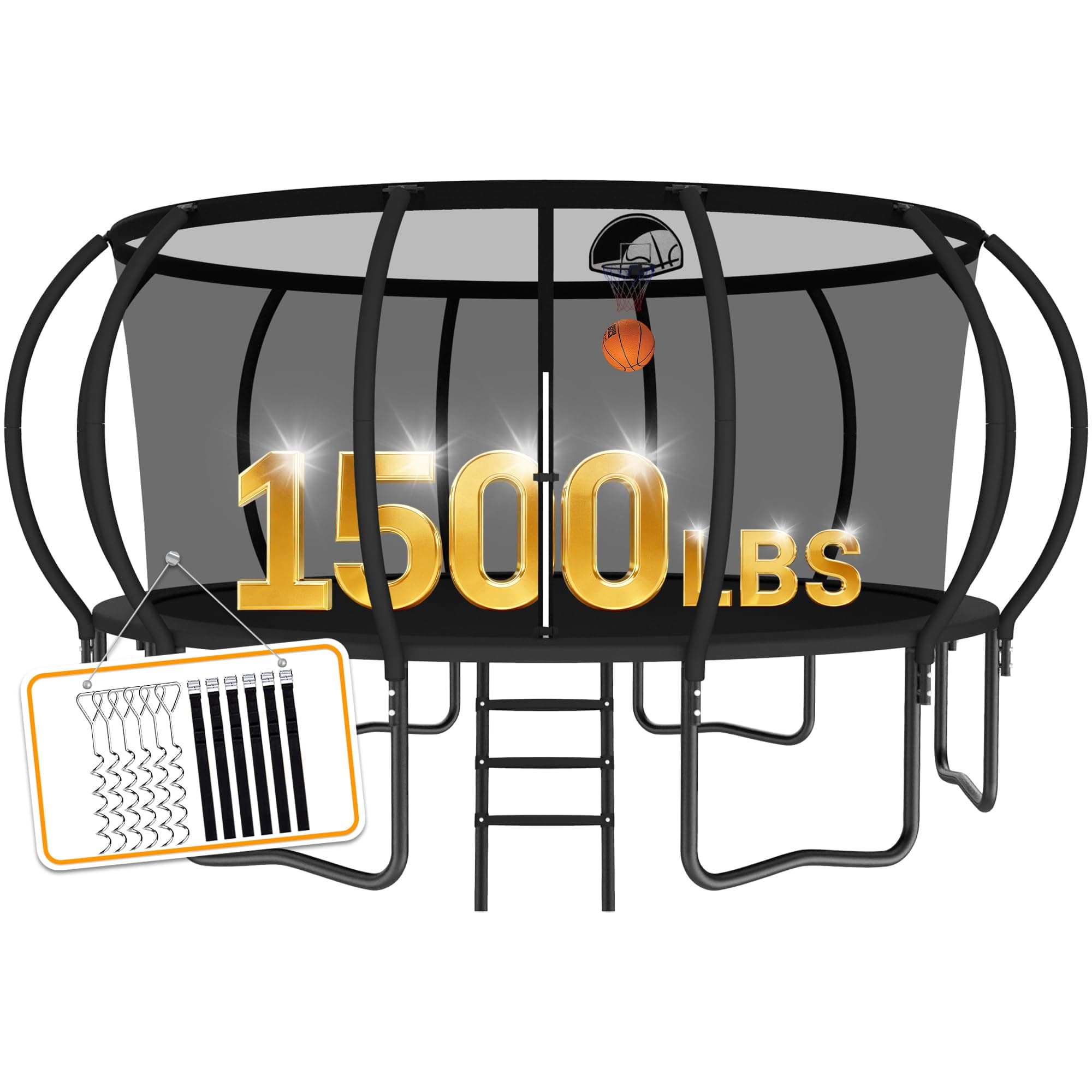 - Tranpoline 1500LBS 8 10 12 14 15 16 FT Tranpoline for Kids and Adults Tranpoline with Enclosure Net, Wind Stakes, Basketball Hoop, Heavy Duty Recreational Tranpolines - ASTM Approved