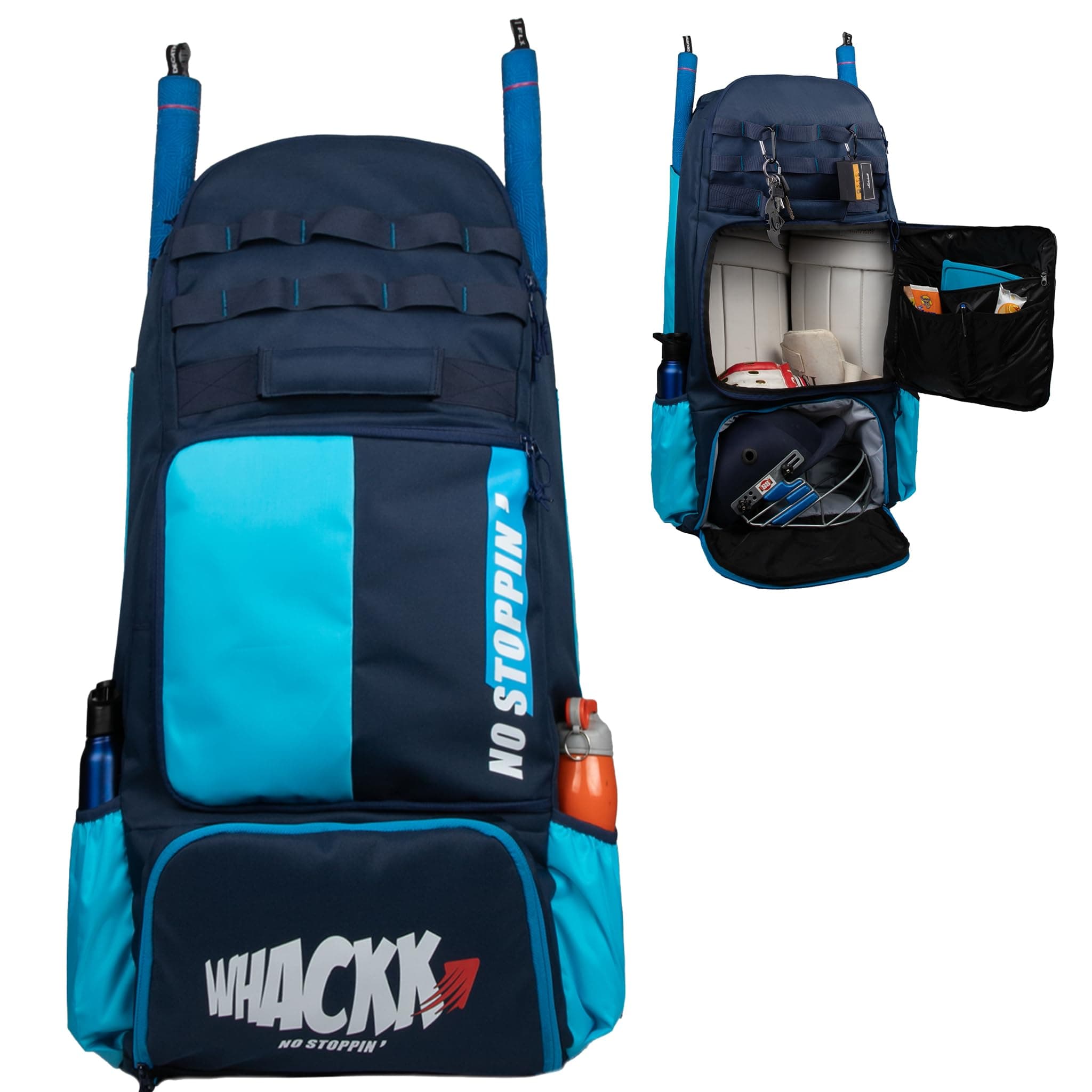 - WHACKK Condor Navy Blue 89L Unisex Cricket Kit Bag Backpack| Adult Size| 2 Bat | Shoe/Helmet Pocket| Main Compartment 20" Leg Pad |2 Bottle Holder| Easy Access Pocket | Player Edition Senior,Polyester