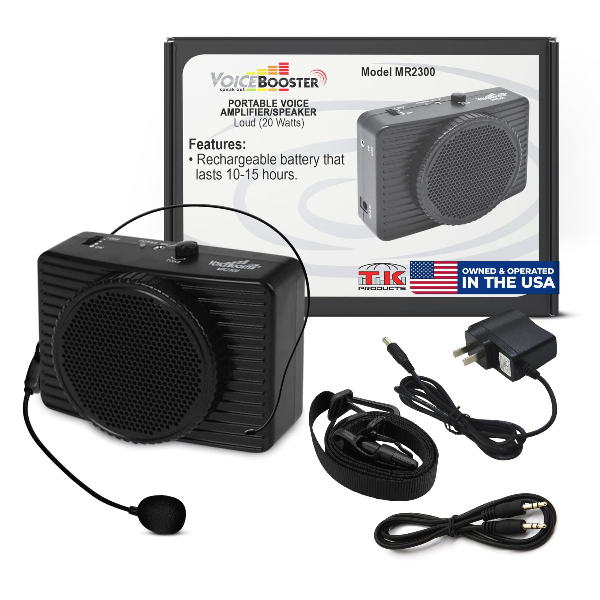 Voice Booster VoiceBooster Voice Amplifier 20watts Black MR2300 (Aker) by TK Products, Portable, for Teachers, Coaches, Tour Guides, Presentations, Costumes, Etc.