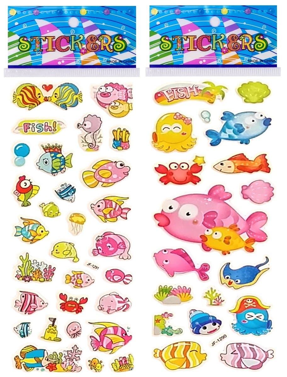 6 Sheets Puffy Dimensional Scrapbooking Party Favor Stickers + 18 Free Scratch and Sniff Stickers - Fish