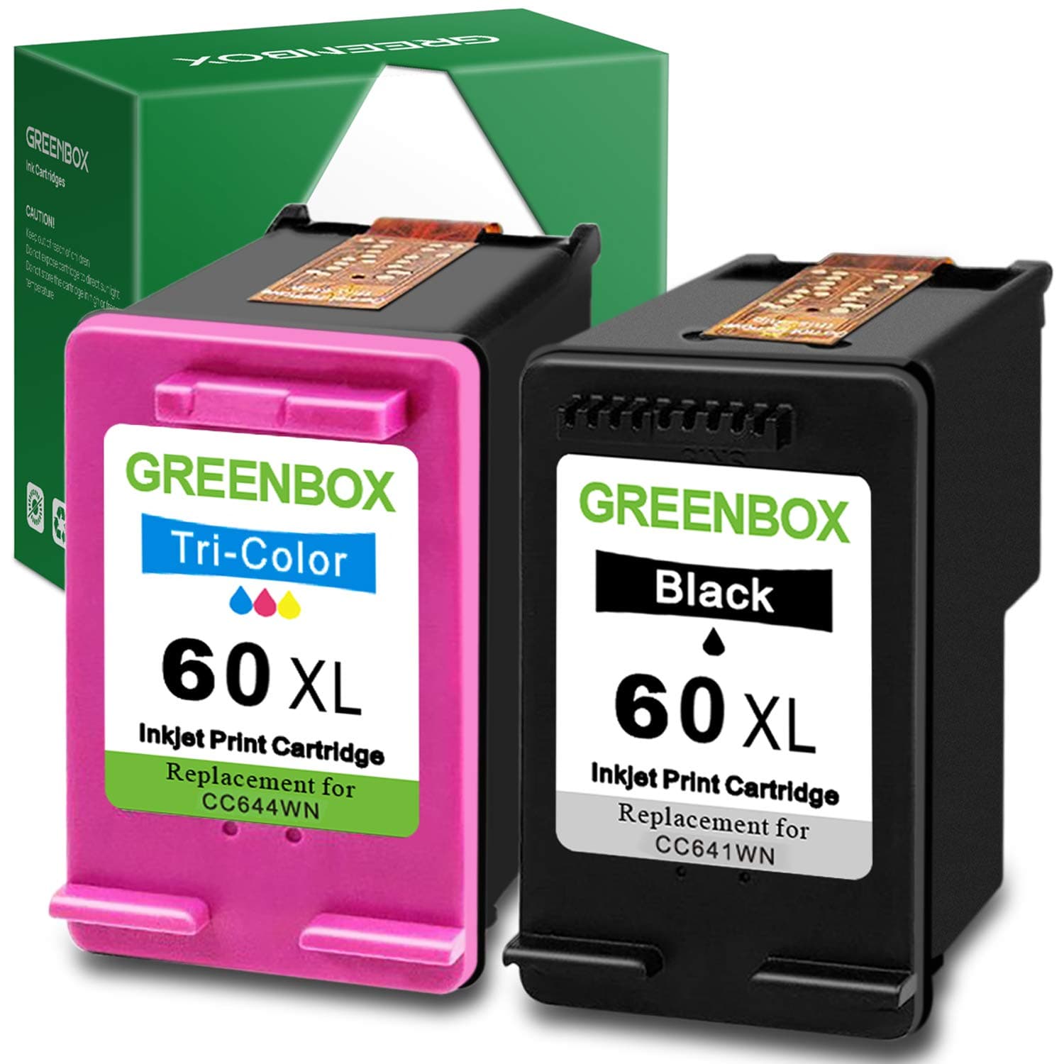 GREENBOX Remanufactured Ink Cartridge 60 Replacement for HP 60XL 60 XL CC641WN CC644WN for Hp Photosmart C4680 D110 Deskjet D2680 D1660 D2530 F2430 F4210 Printer (1 Black 1 Tri-Color)