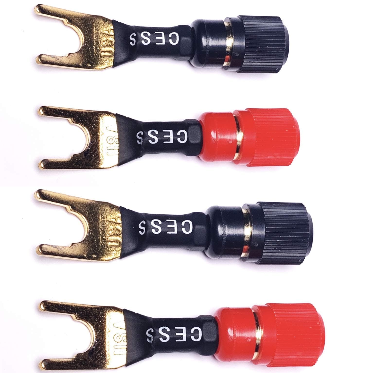 CNCESS CESS-125L Spades Fork Plug to Twist Binding Post Banana Female Jack Socket Y Plug Terminal, 4 Pack (Large Fork)
