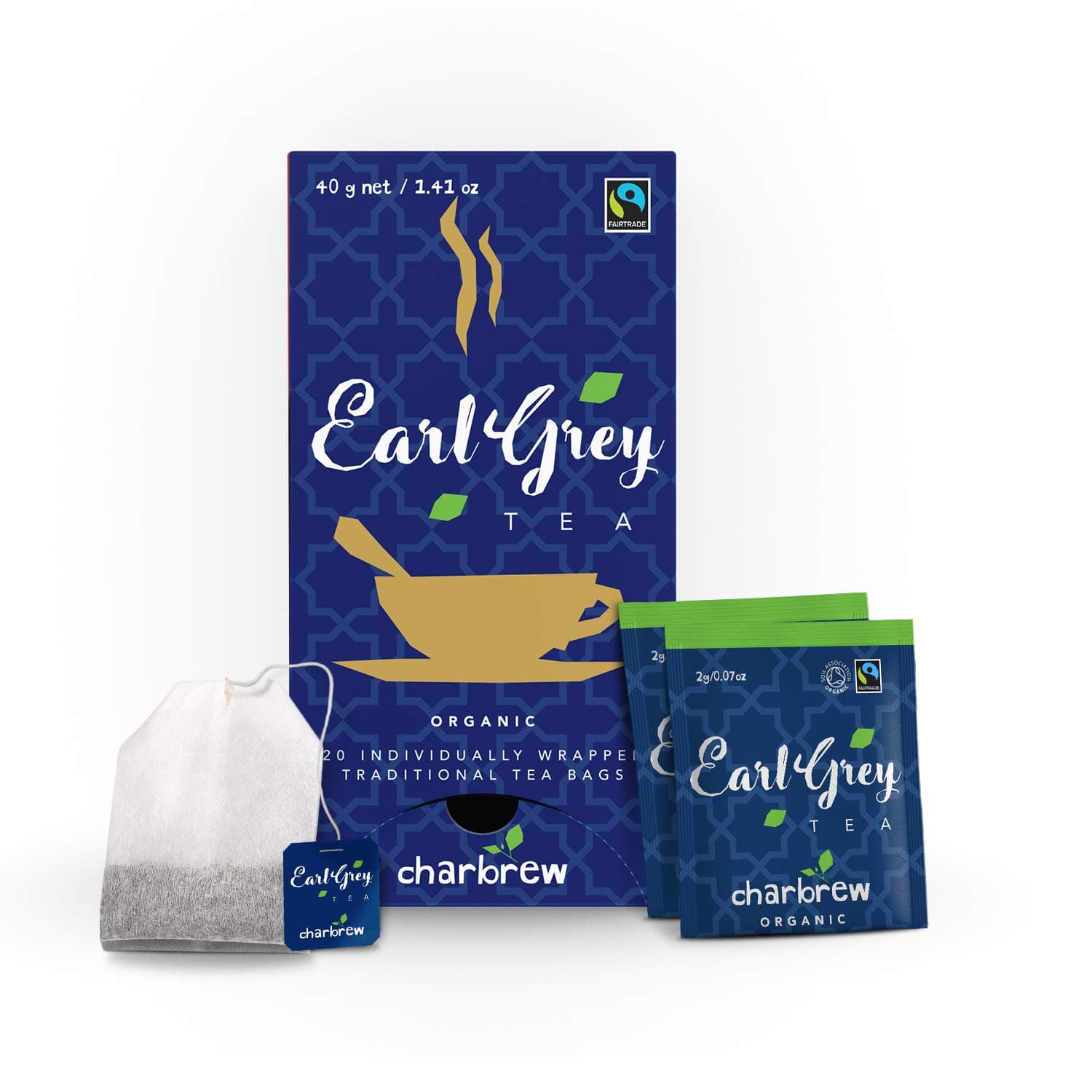 Charbrew Organic Earl Grey Tea 6 x 20 Enveloped String and Tag Teabags