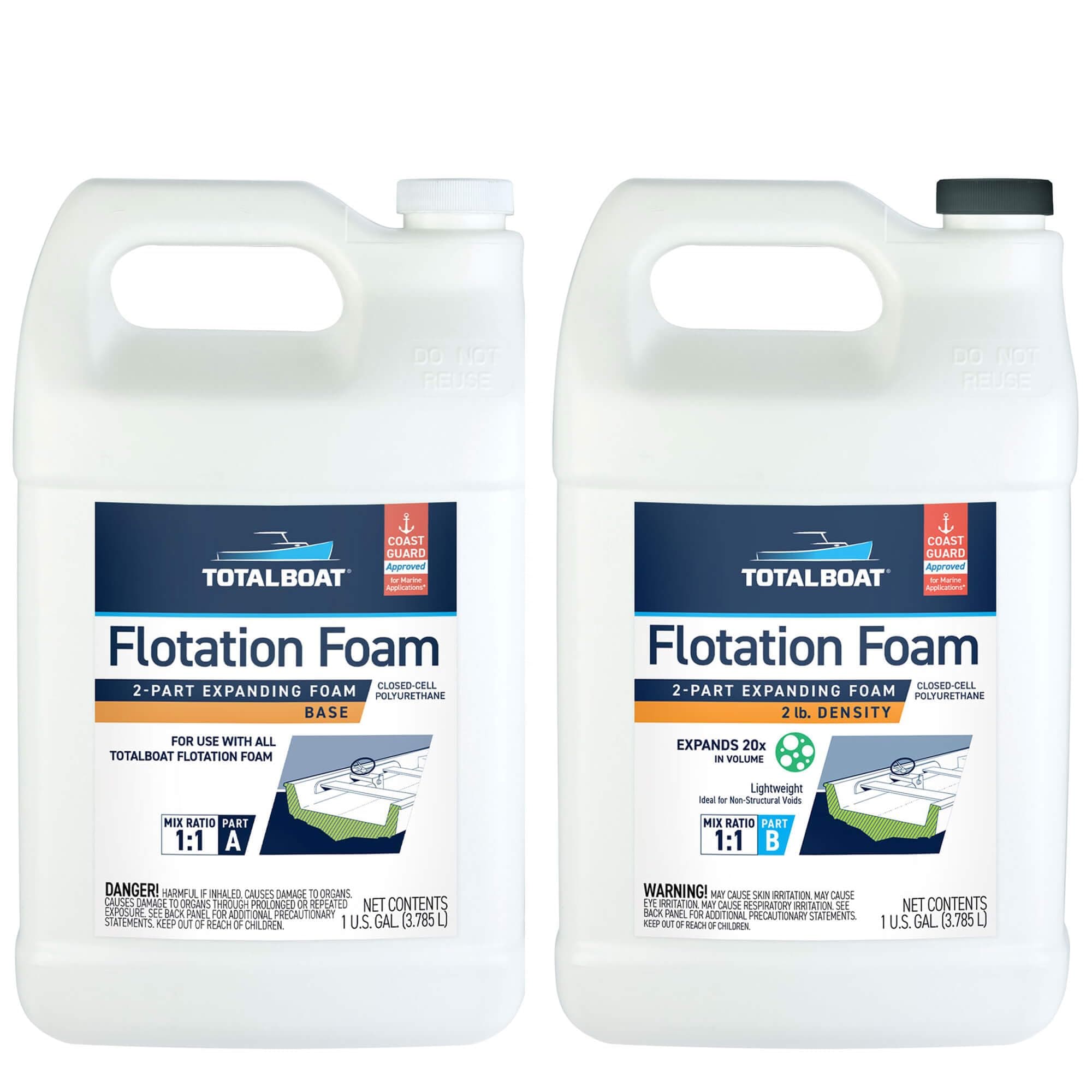 Flotation Foam - 2 Part Expanding Polyurethane Marine Pour Foam for Boat Floatation, Insulation and Soundproofing (2 LB Density, 2 Gallon Kit)