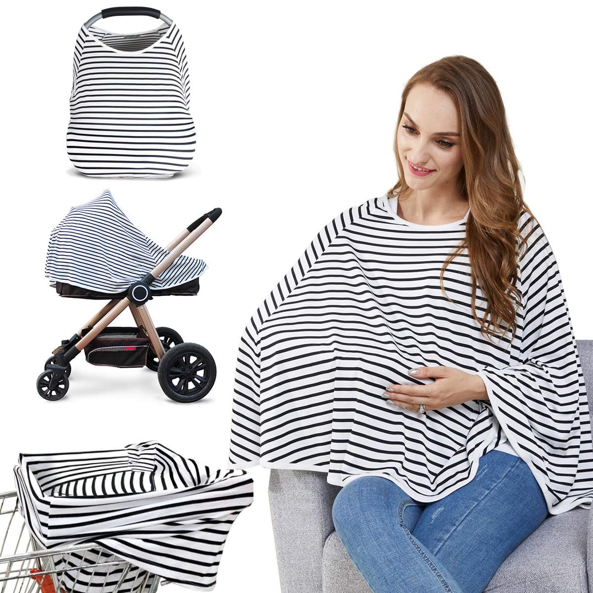 LUCINE Baby Nursing Cover & Nursing Poncho - Multi Use Cover for Baby Car Seat Canopy, Shopping Cart Cover, Stroller Cover, 360° Full Privacy Breastfeeding Protection, Baby Shower Gifts for Boy&Girl