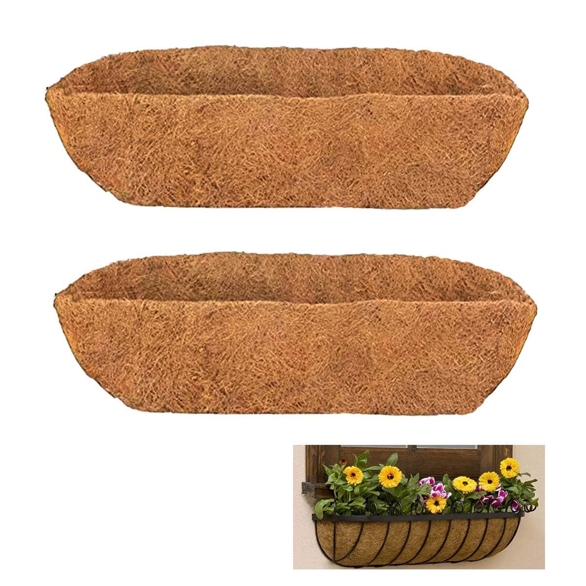 2pcs Trough Coco Liner 30 inch Wall Planter Replaceable Coco Liner for Window Box, Fence Flower Baskets-