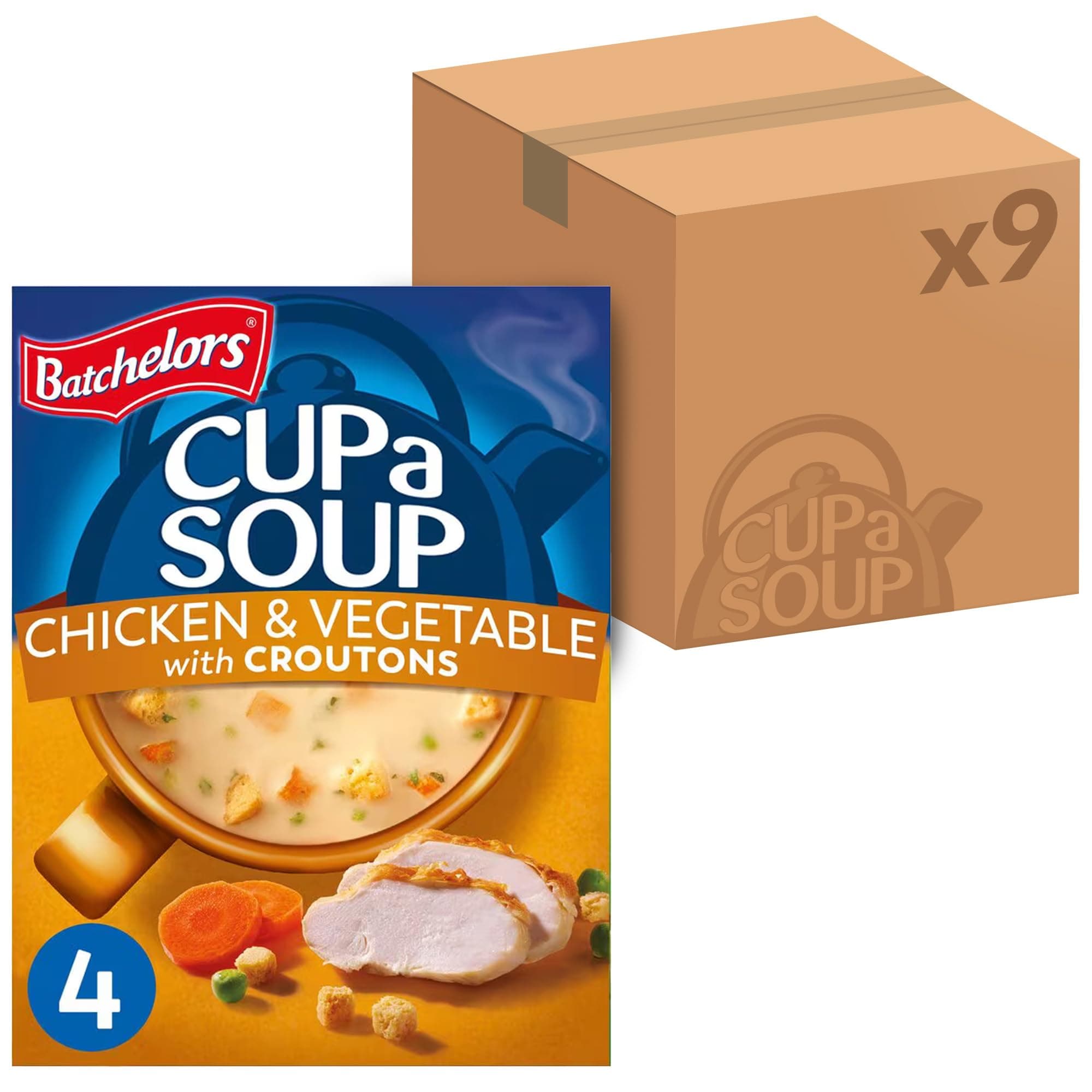 Cup a Soup Chicken & Vegetable With Croutons Instant Soup, 4 Sachets Per 110 g Box (Total 9 Boxes = 36 Sachets)