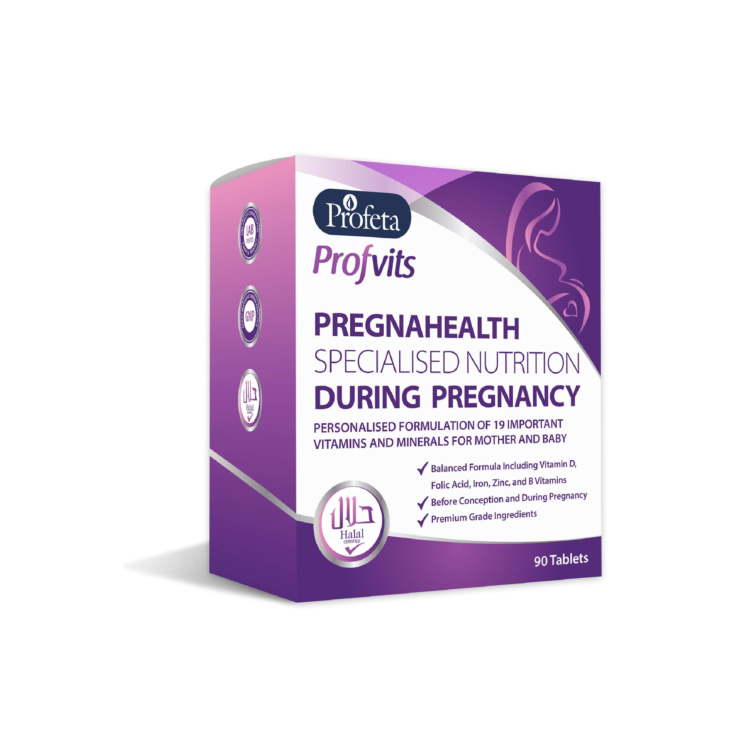 ProfVits PregnaHealth - Specialised Nutrition During Pregnancy - Halal Vitamins and Supplements | Certified Halal | 90 Tablets