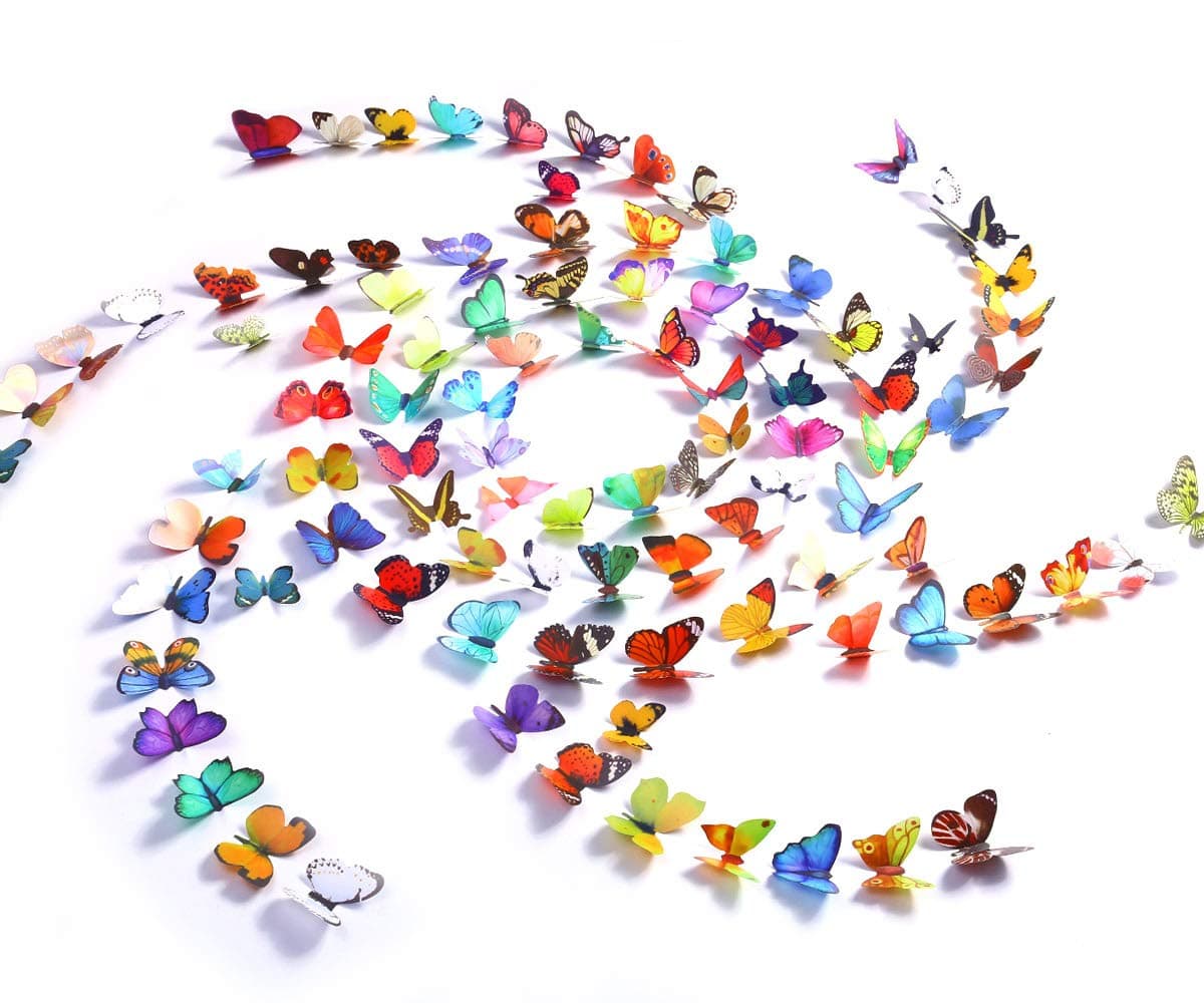 Butterfly Wall Decals 99Pcs 3D Butterflies Wall Stickers Removable, Mural Decor for Kids Room Bedroom Decor Living Room Decor …