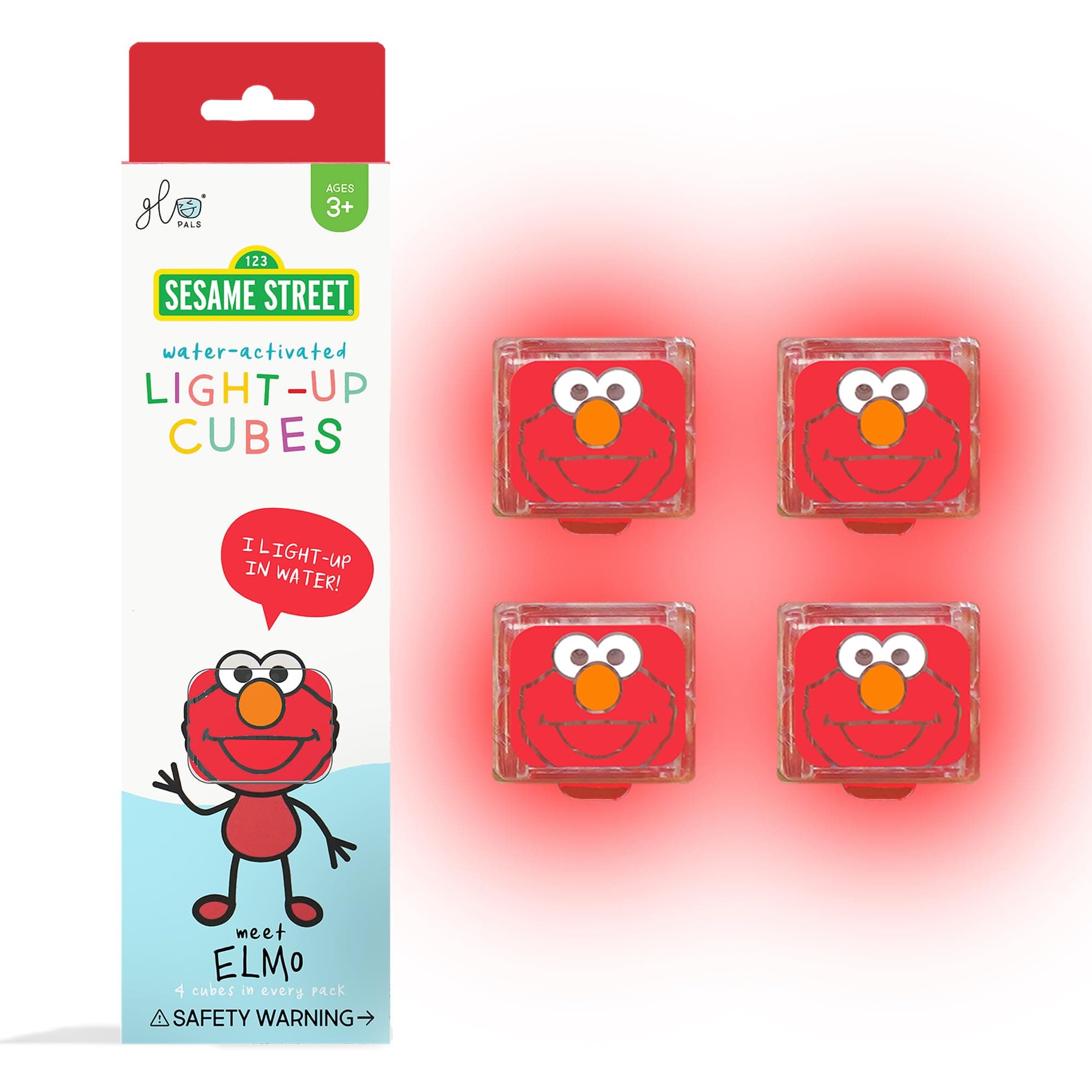 Glo Pals x Sesame Street Water-Activated Light-Up Cubes for Sensory Play (Elmo - Cubes Only) - Easter Basket Stuffers for Kids | Sensory Easter Toys