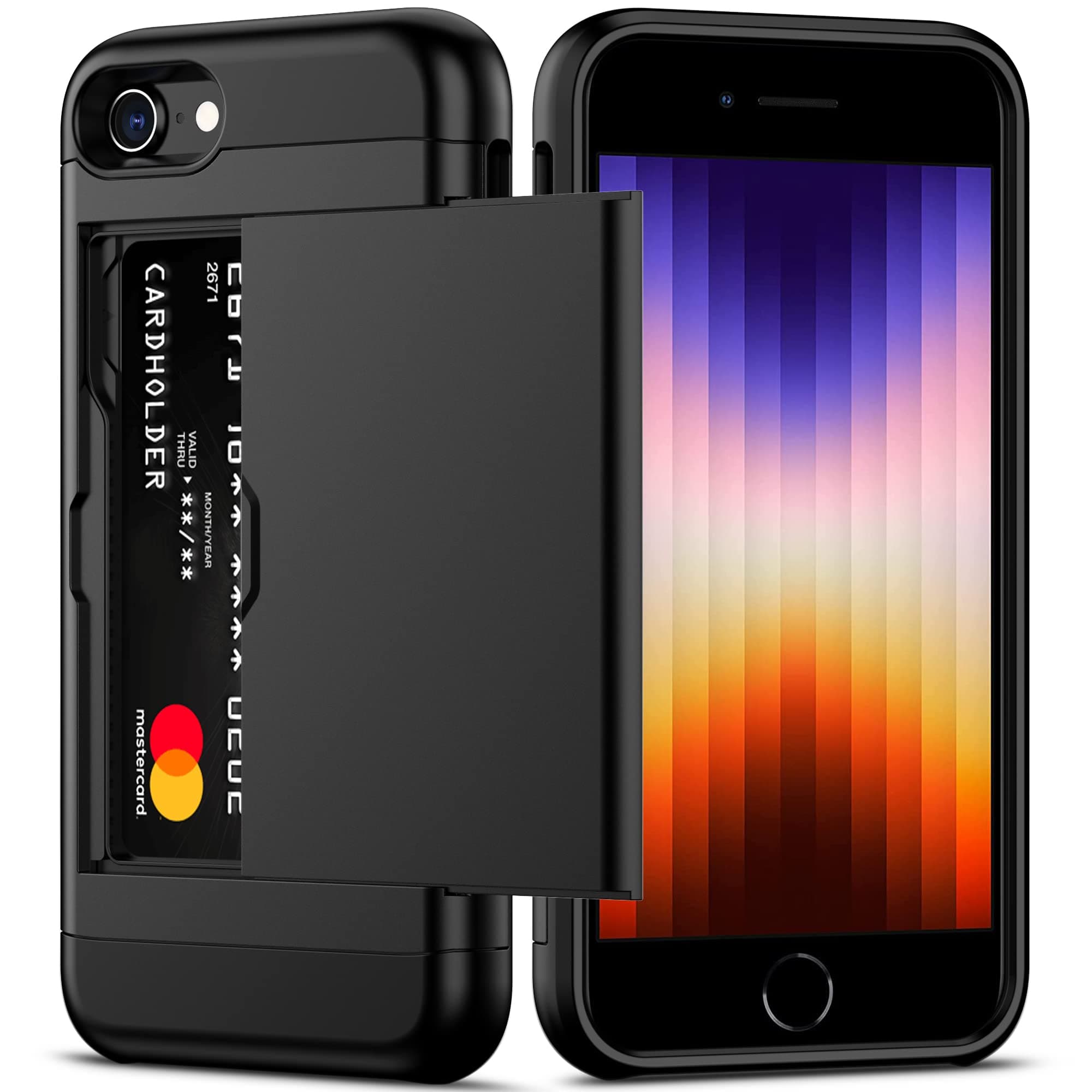 Nvollnoe for iPhone SE Case 2022/iPhone SE 2020/7/8 Case with Card Holder Heavy Duty Protective Dual Layer Shockproof Hidden Card Slot Slim Wallet Case for iPhone SE 3rd/2nd/7/8-4.7''(Black)