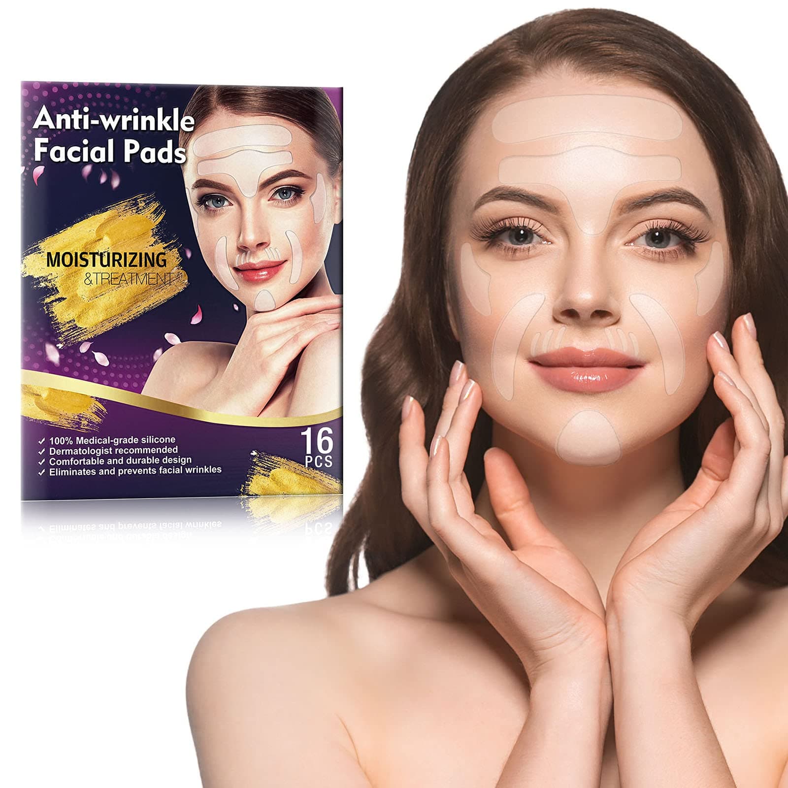 Facial Wrinkle Patches, 16 Pieces Anti-Wrinkle Silicone Patches, Forehead Eye Mouth Wrinkle Smoothers