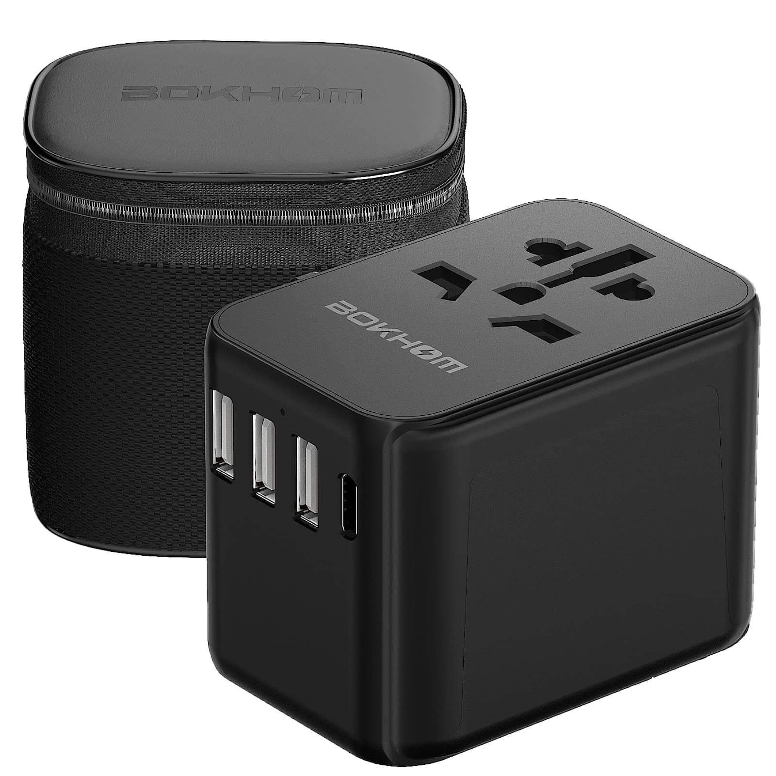 Worldwide Travel Adapter with USB C and A Port, All-in-one Universal Plug Carry Pouch Dual 10A Fuses International Power 4 Plugs Trips to US AU Europe UK