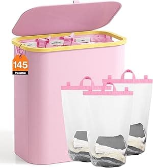 Hampers for Laundry Basket with Lid, 145L Extra Large 3 Section Clothes Divided Organizer for Bedroom, Laundry Room, Dirty Clothing Hamper, Pink