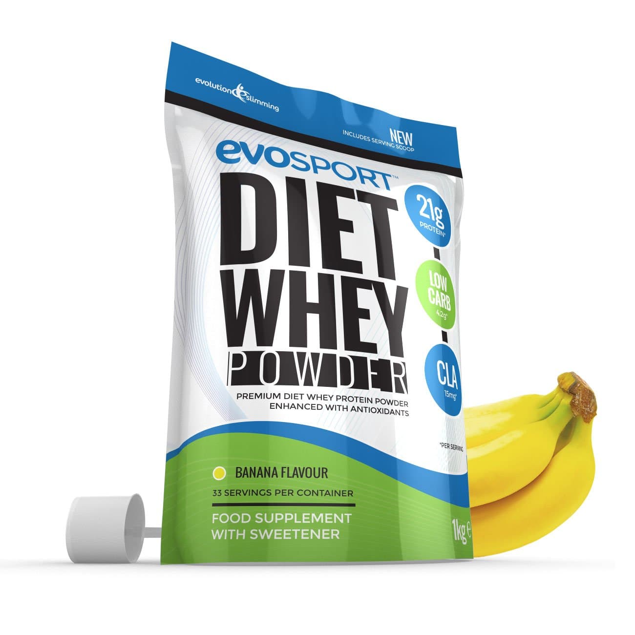 EvoSport Diet Whey Protein with CLA, Acai Berry & Green Tea 1kg - Banana - Evolution Slimming