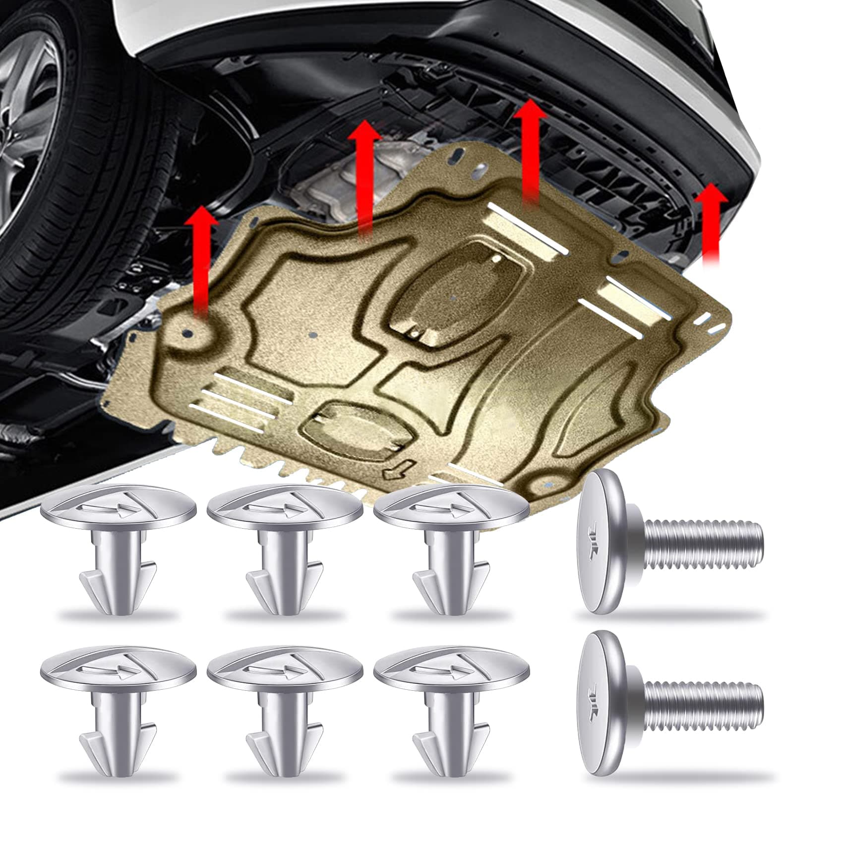 8Pcs Engine Lower Cover Pin Screws, 6PCS Radiator Access Cilps 90674-TY2-A01 and 2PCS Lower Engine Cover Bolt 90105-TBA-A00 Compatible with Honda Civic Accord CRV