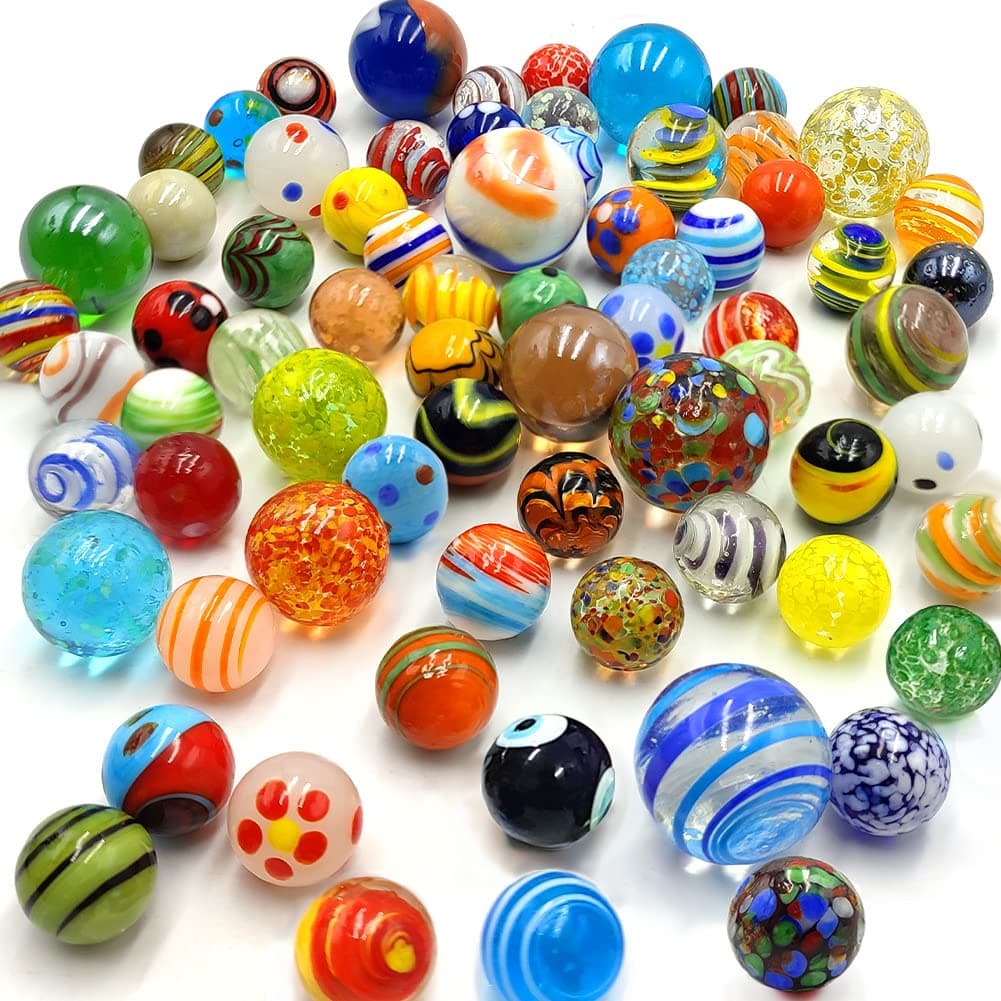 71pcs Assorted Marbles for Kids Handmade Big and Small Glass Marbles Bulk Set for Marble Game Toy Cool and Colorful