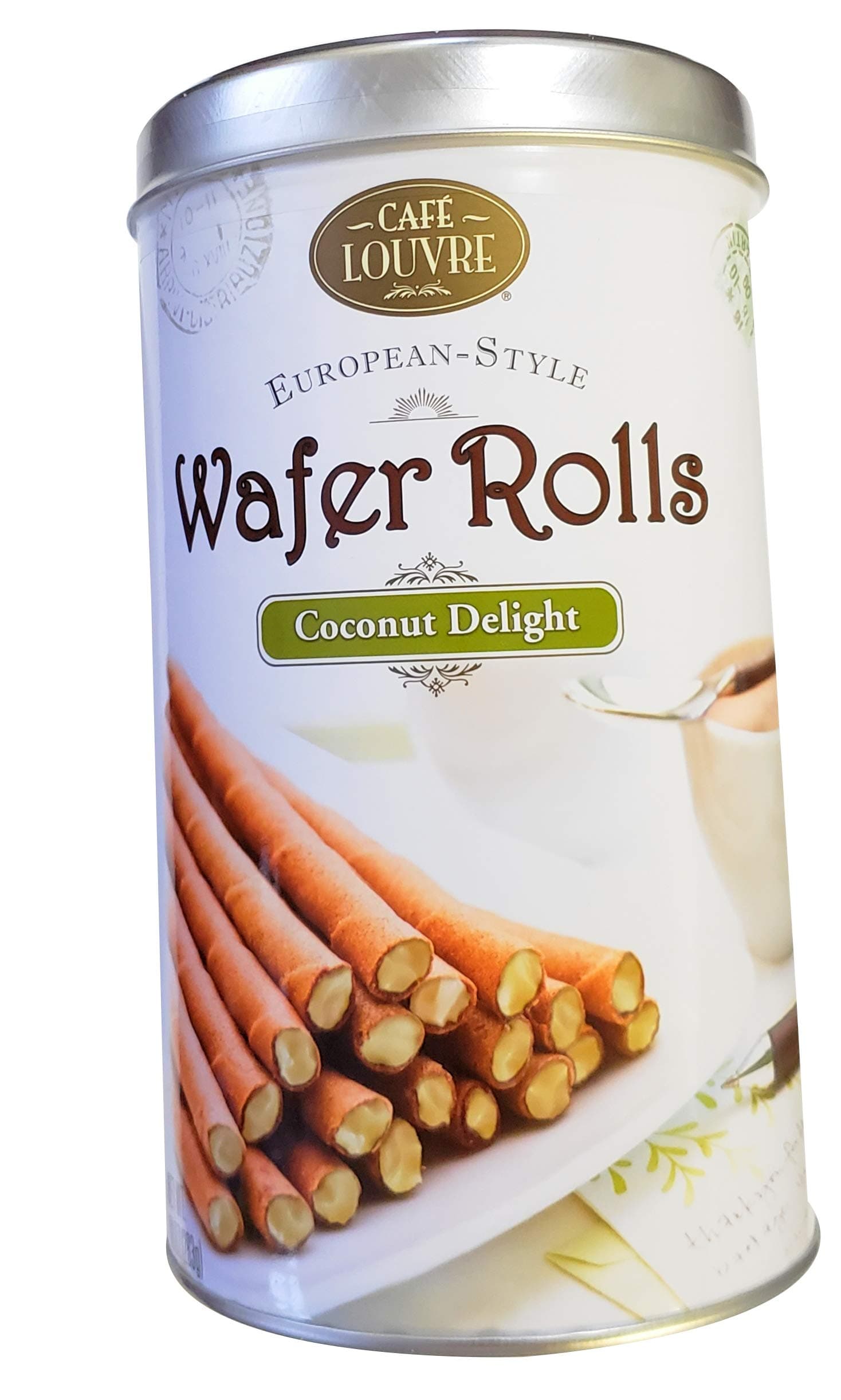 Cafe Louvre European-Style Wafer Rolls 10oz Tin (Coconut Delight)