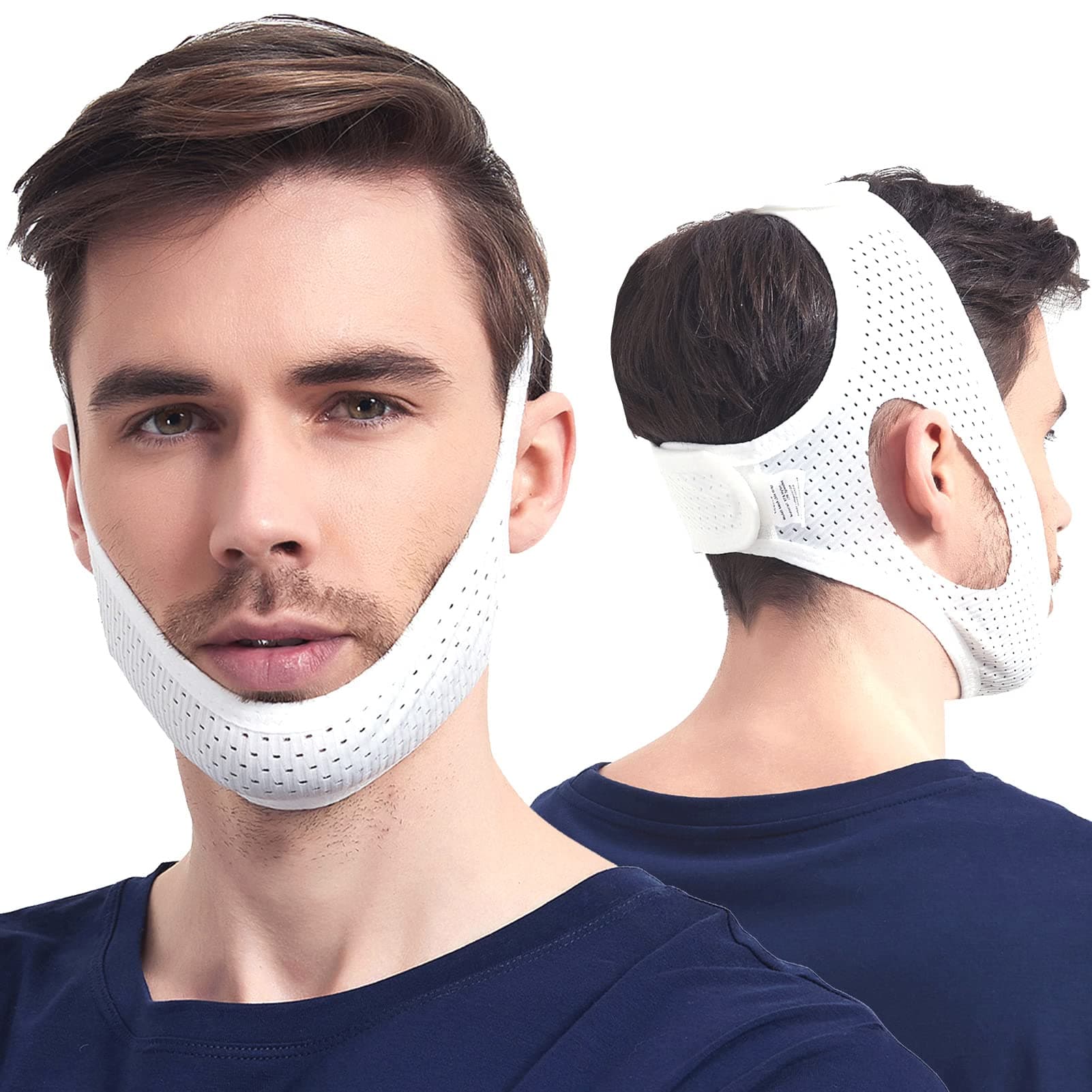 Anti Snoring, Cpap Users, Comfortable Mesh White Cpap Chin Straps for Men Women, Effective Adjustable Anti Snore Chin Straps to Keep Mouth Closed While Sleeping