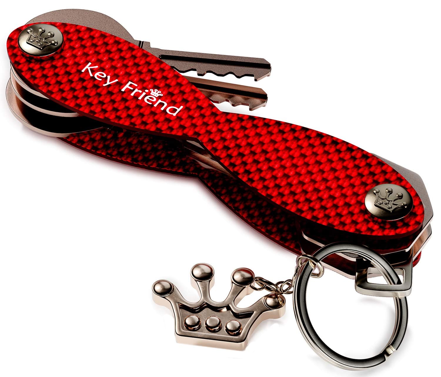 Smart Key Organizer for Women - Compact Key Holder - Up To 18 Keys - Keychain Organizer - Carbon Fiber Compact Key Organizer (Deep Red)