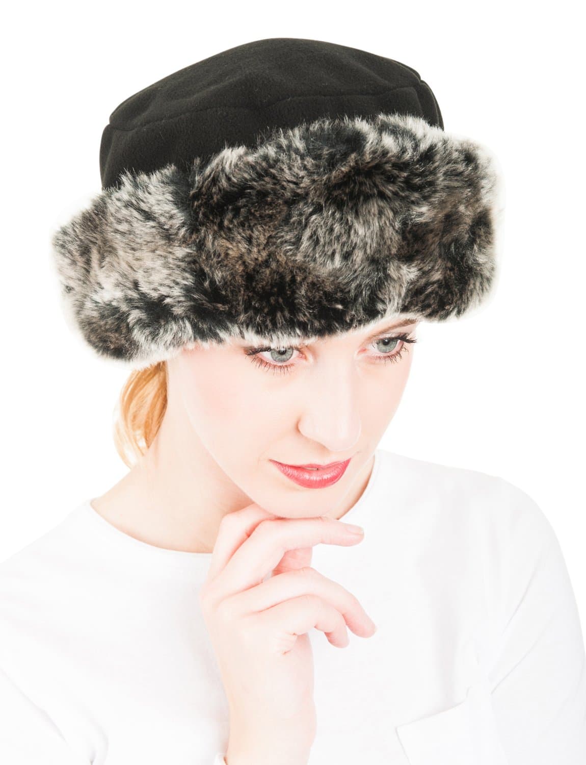 Satsumauk Women's Ladies One Size up to 57cm Faux Fur and fleece Crown Hat (Black)