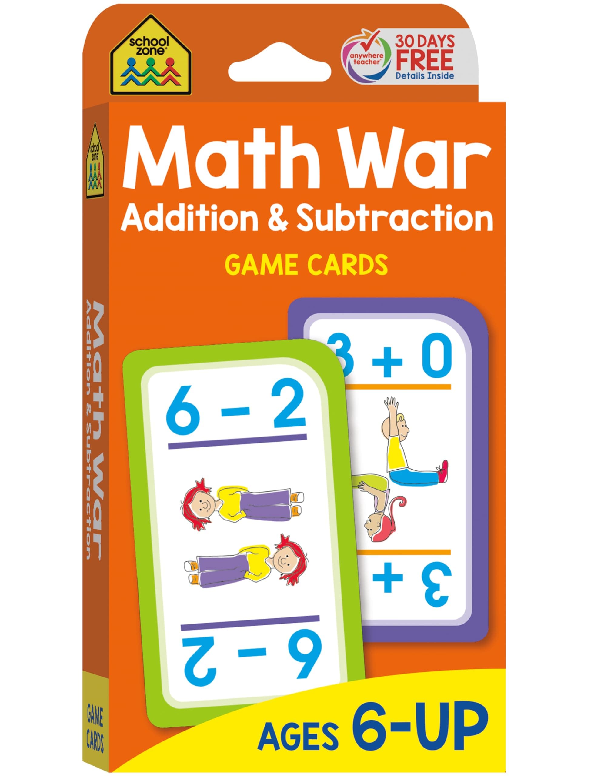 School Zone Math War Addition & Subtraction Game Cards: 56 Cards, Kindergarten, 1st Grade, 2nd Grade, Math Games, Numbers, Math Facts, Early Math, Ages 6+