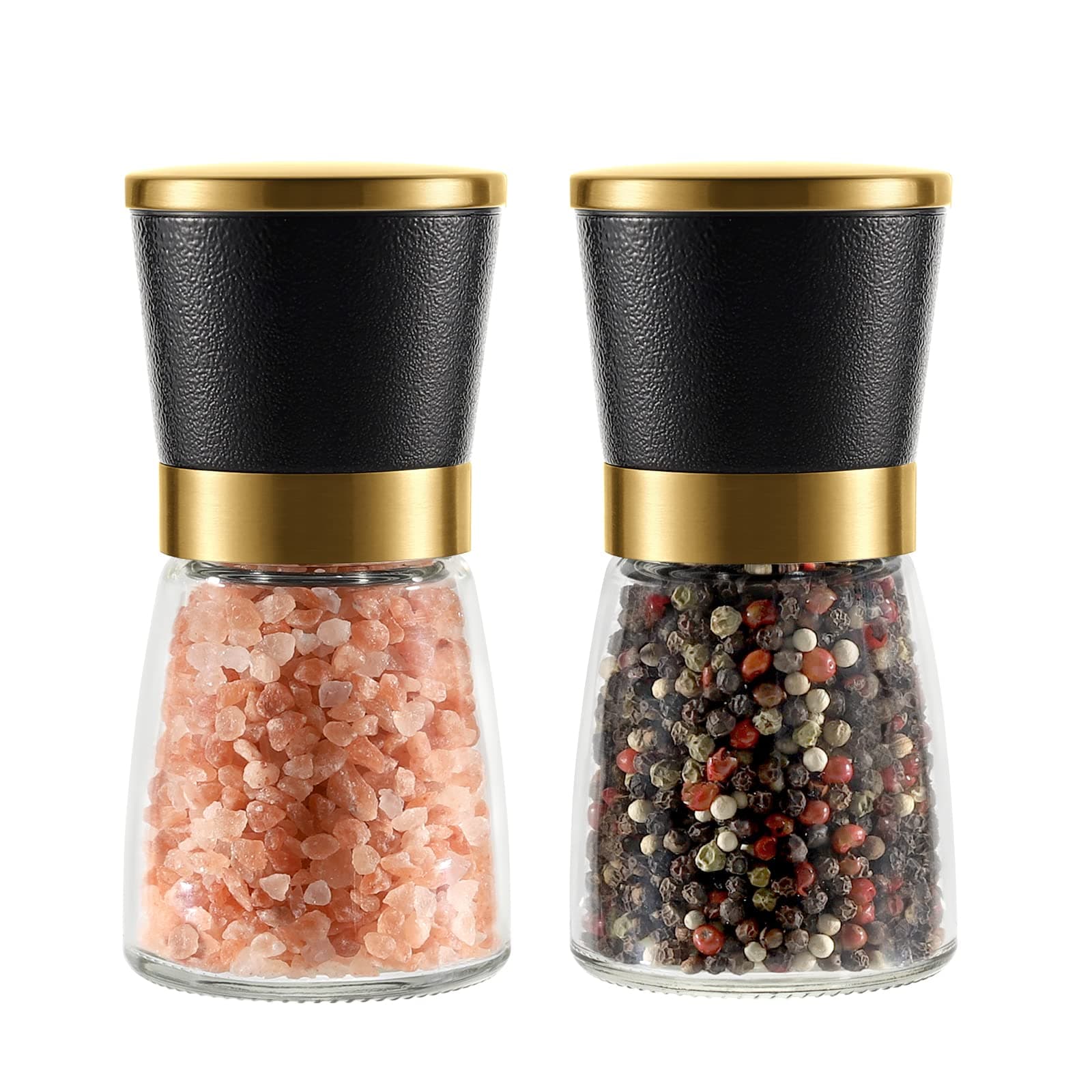 Gold Salt and Pepper Grinder Set Stainless steel Salt and Pepper Mill Set Ceramic Adjustable Coarseness Spice Grinder Refillable Sea Salt Shaker Home Kitchen Decor