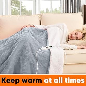 greenoak Heated Blanket Electric Full 72"X84", Heating Blanket with 10 Heat Levels 1/2/4/6/8 Hours Auto-Off, Flannel Sherpa Soft Warm Heater Blanket, Dove Grey