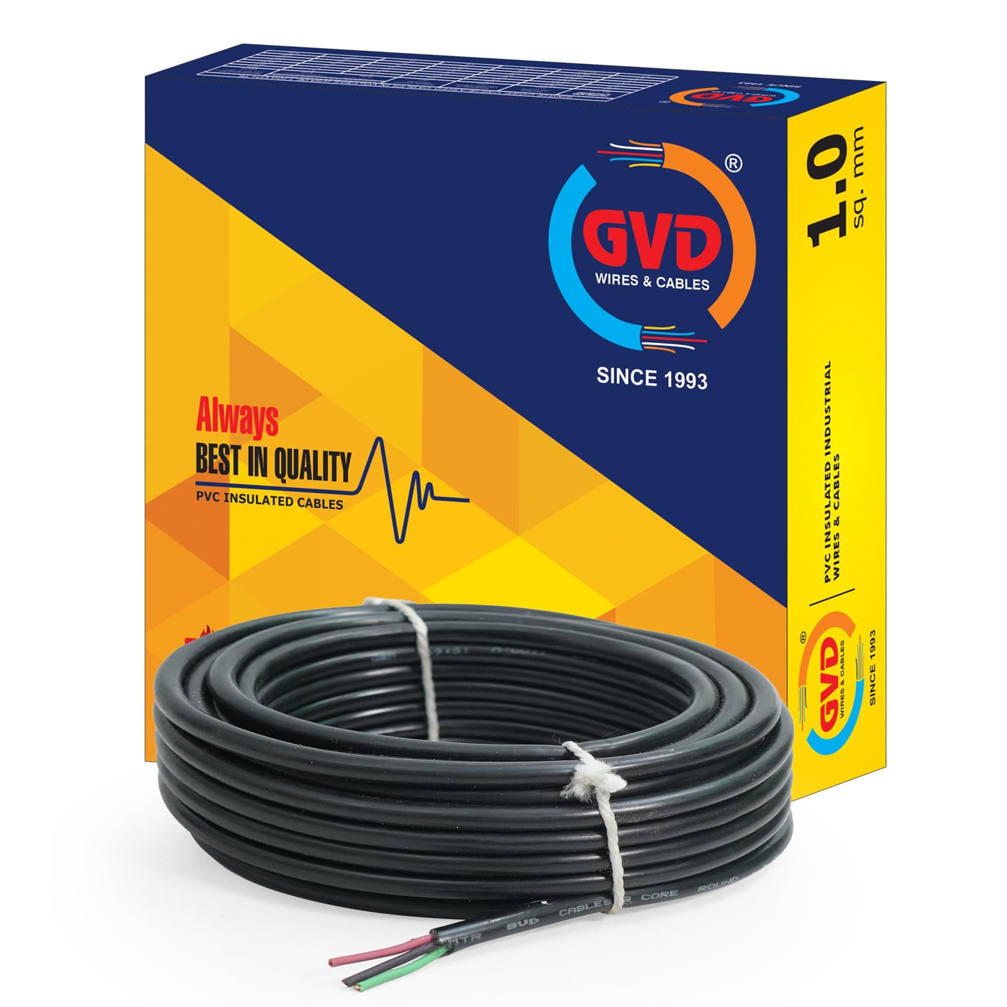 GVD PVC & FR Insulated 3 Core Flexible Copper Wires & Cables for Home & Domestic Industrial Electric Wiring, Electric Wire (Black) (10 Mtr, 1MM)