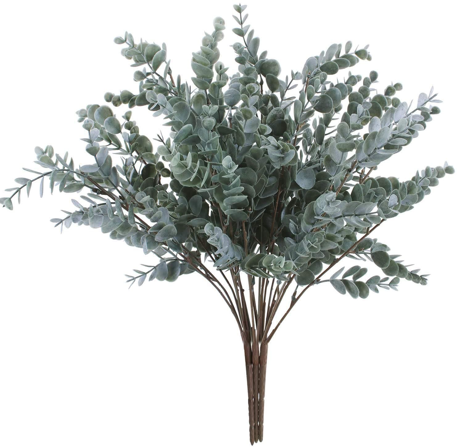 3 Pack of Artificial Eucalyptus Stem Shrub Faux Eucalyptus Leaves Spray Artificial Greenery Stems Fake Silver Dollar Branches Plants for Home Wedding Decor 17.7" Tall