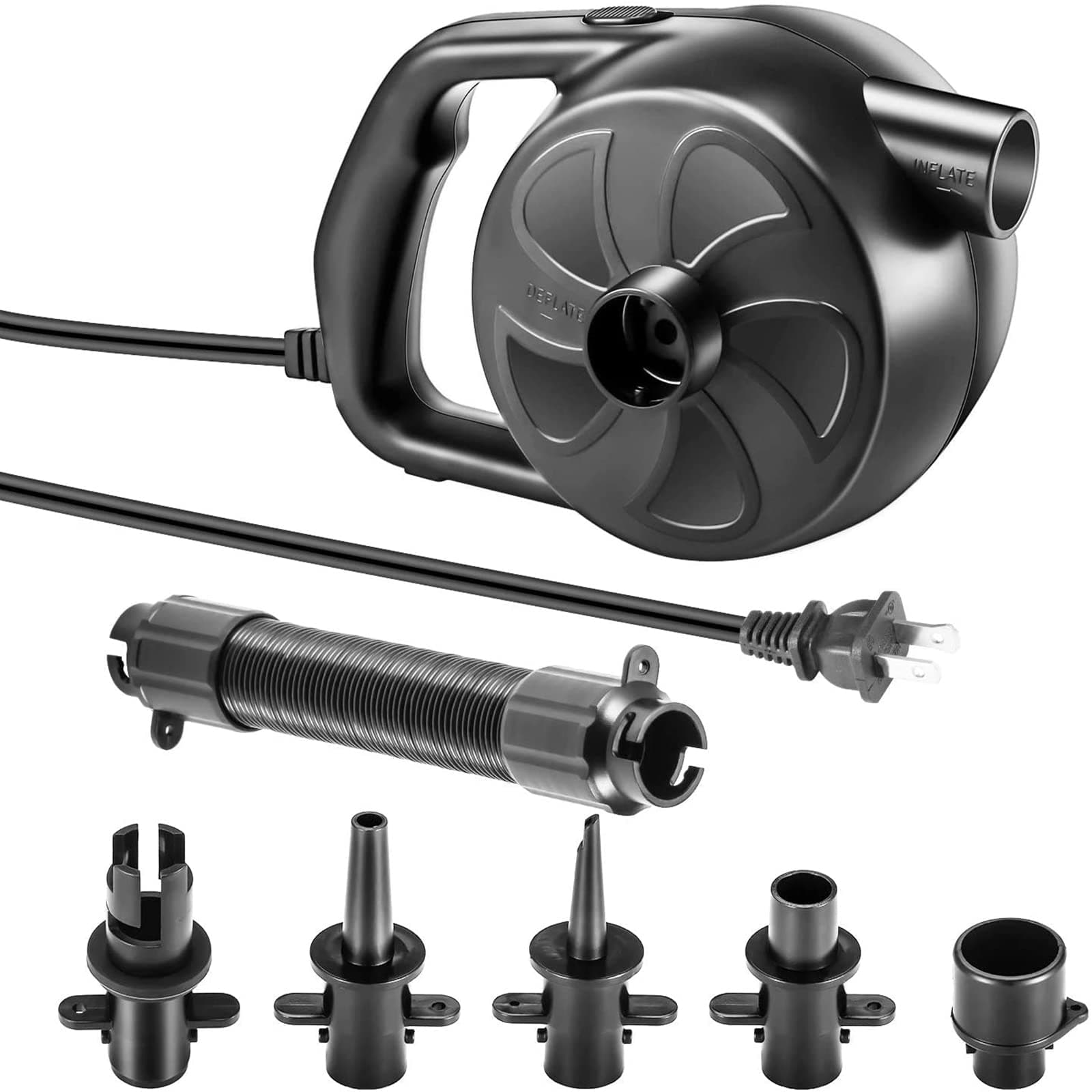 Electric Air Pump, 300W High Power Air Pump with 5 Nozzles, 1.2 PSI Pressure Fast Fill Air Pump for Air Mattress, Swimming Rings, Airbeds, Rafts