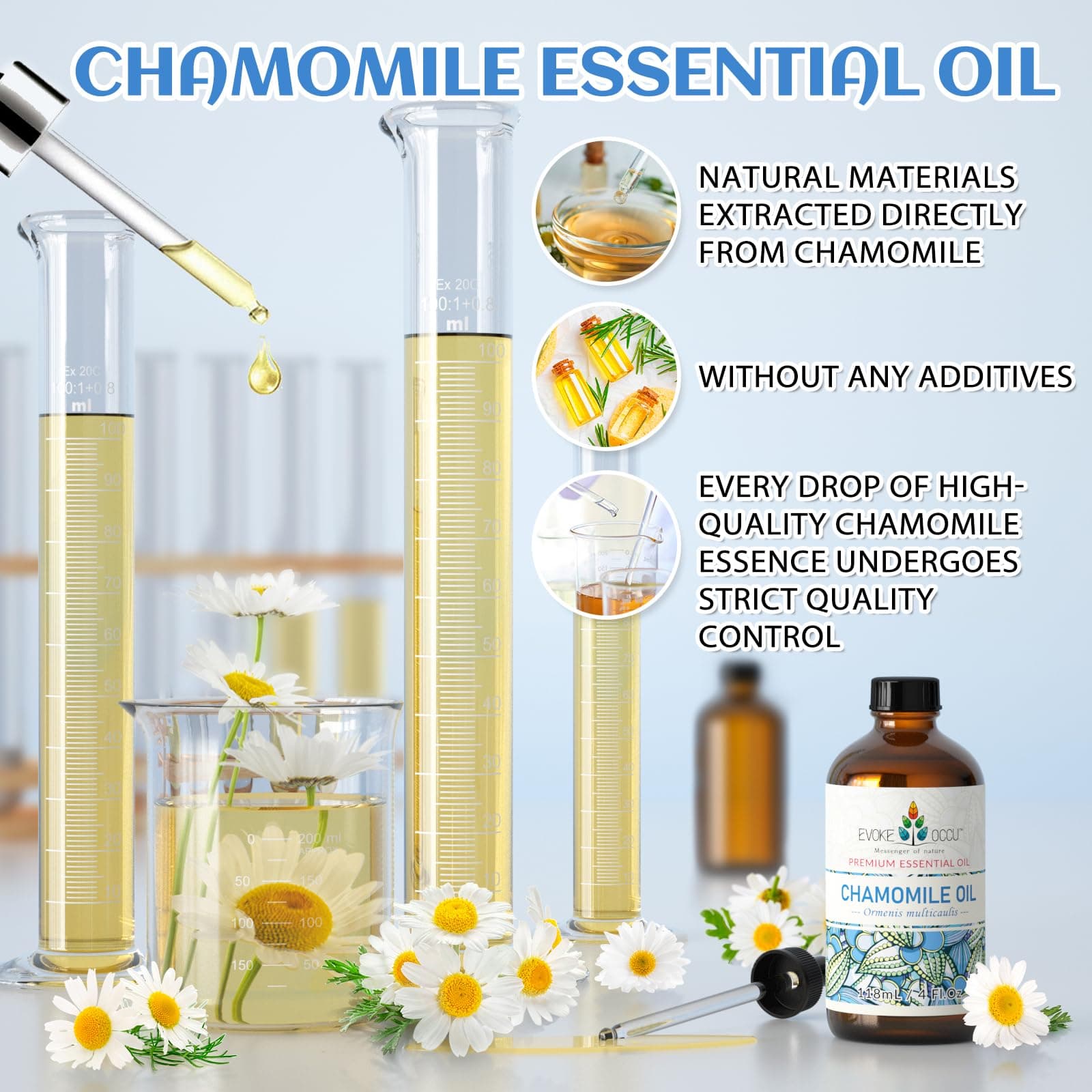 EVOKE OCCU Chamomile Essential Oil 118ml, Pure Chamomile Oil for Skin Hair Diffuser Candle Soap Making- 4 FL Oz