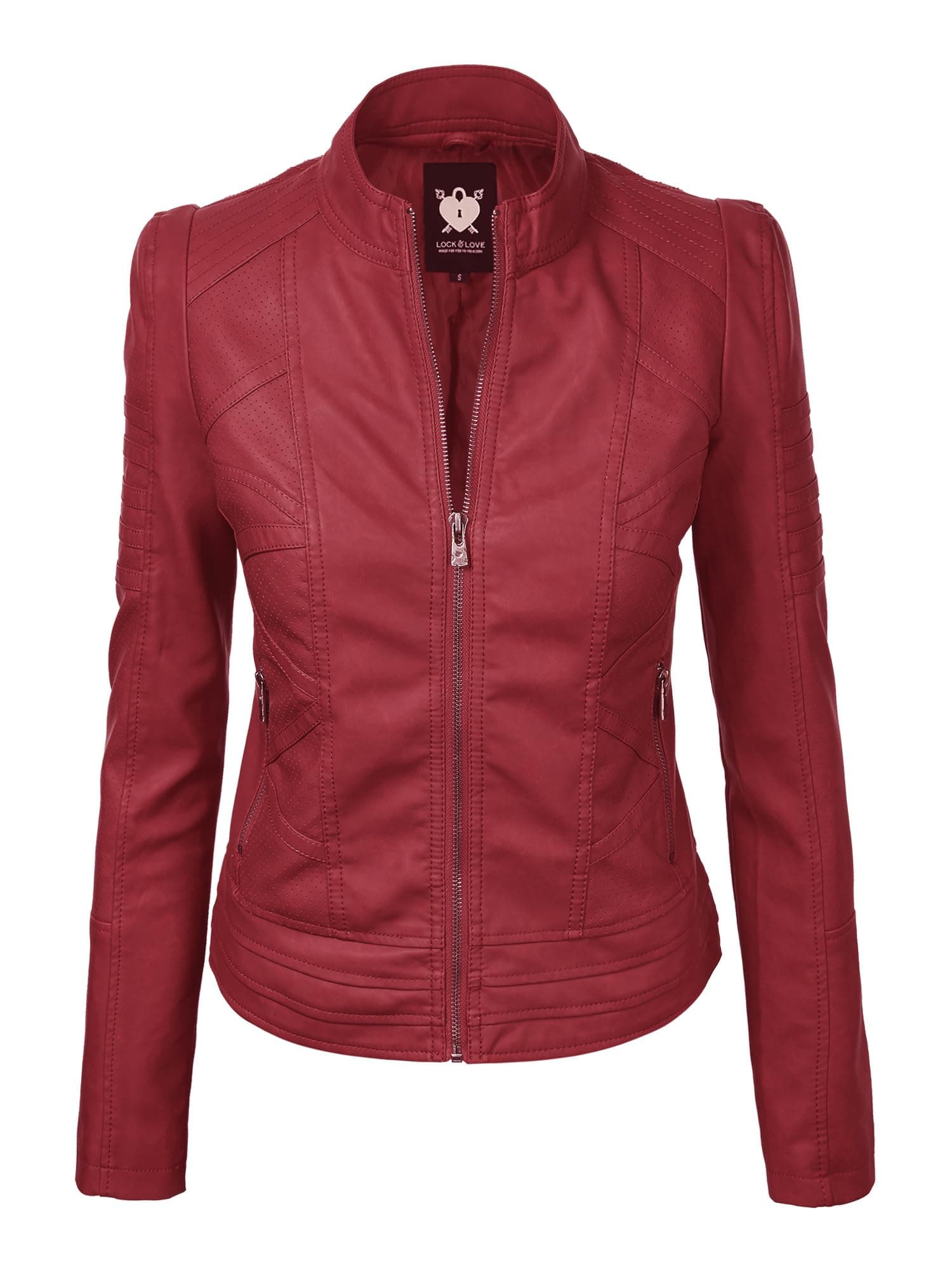 Lock and Love Slim Fit Stylish Vegan Leather Moto Jacket for Women - PU Biker Motorcycle Coat