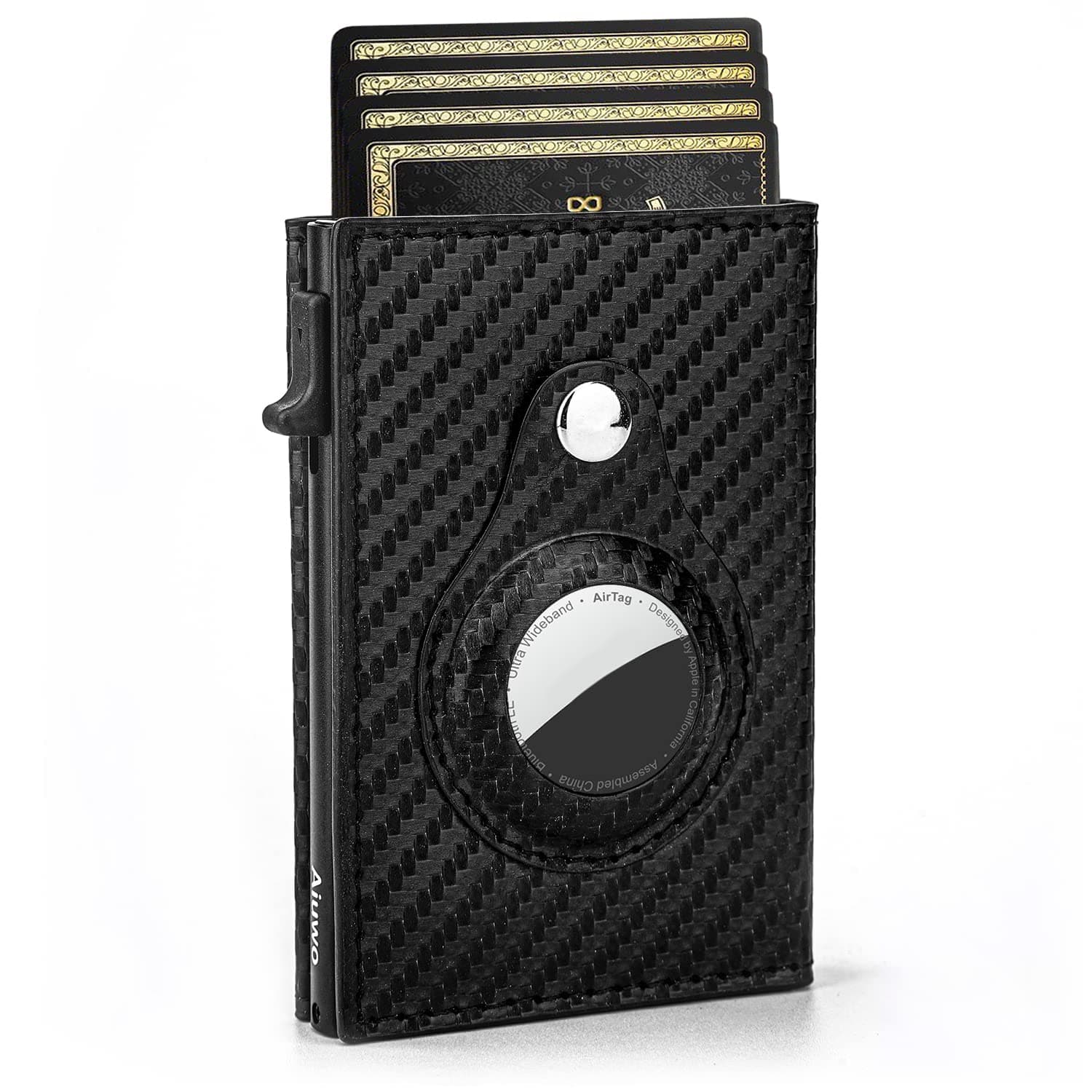 AirTag Wallet for Mens Wallet,Card Holder for AirTag,Smart,RFID Blocking,Slim Wallet for Front Pocket-8-12 Card Capacity (Pu Leather, Carbon Fiber)