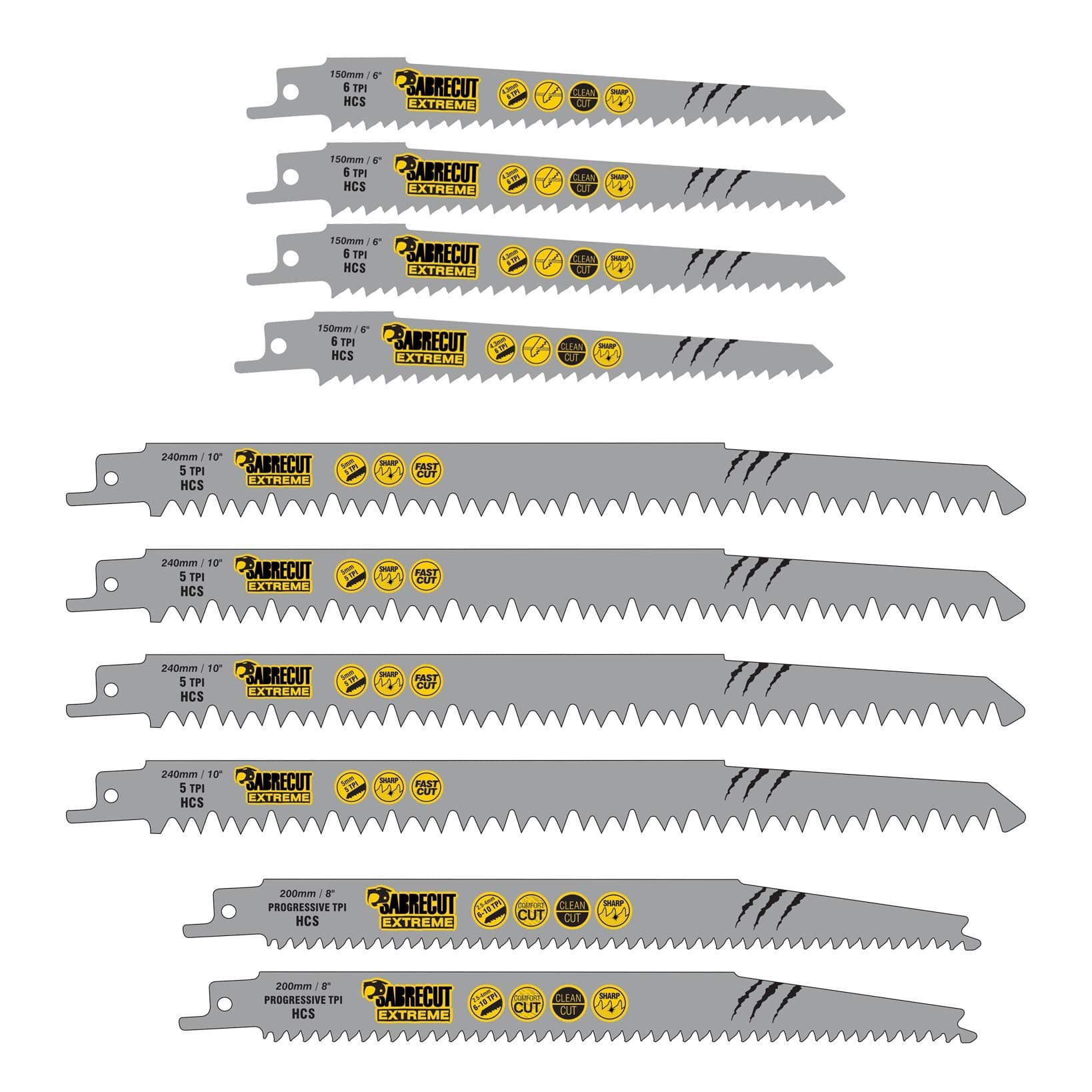 10 x SabreCut SCRSKW10A Mixed S644D S1531L S2345X Fast Wood Cutting Reciprocating Sabre Saw Blades