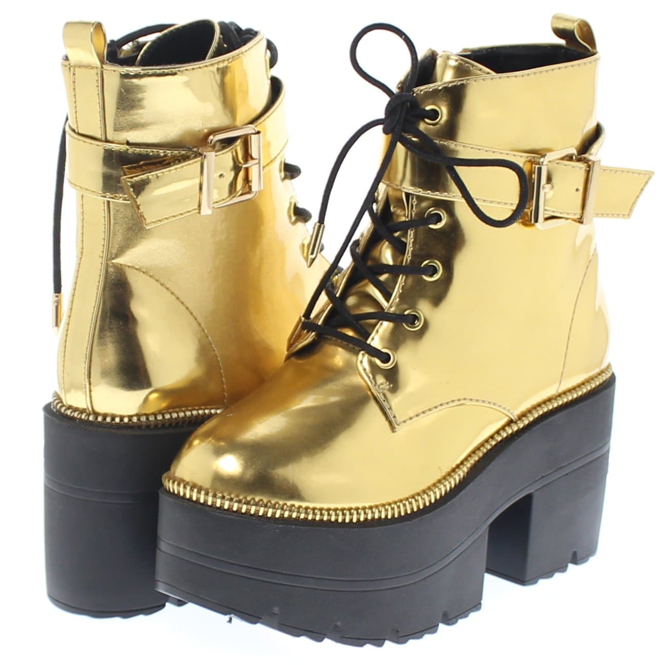 Shoe Republic Metallic Reflective Chunky Platform Boots Harrison