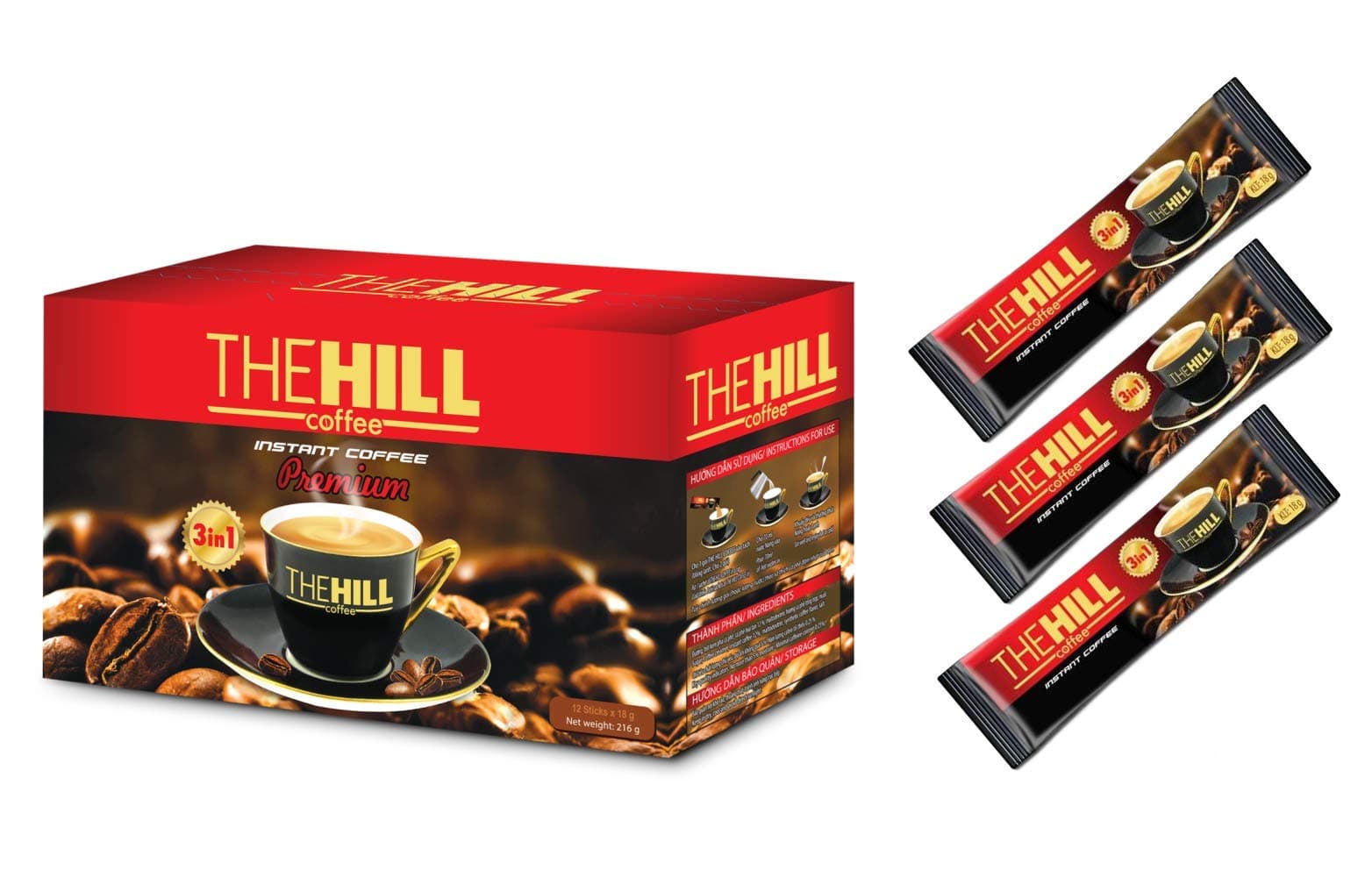 The Hill 3 in 1 Coffee. Best Instant Coffee Packets with Creamer and Sugar. Aromatic Vietnamese Coffee with Coffee Creamer Powder. Original Flavor. 1 Box of 12 Coffee with Creamer Packets