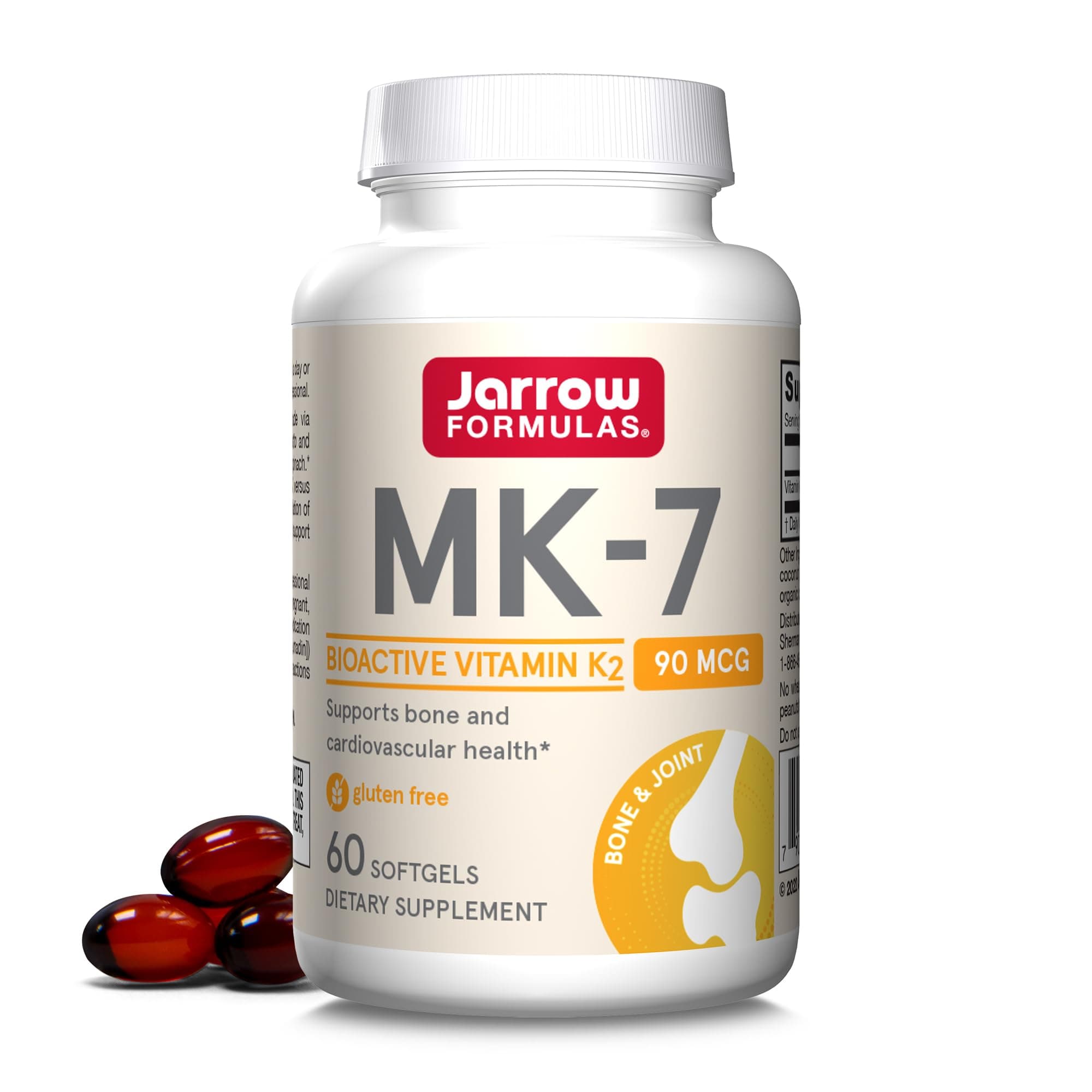Jarrow Formulas MK-7 90 mcg - Bioactive Form of Vitamin K2-60 Servings (Softgels) - Support to Build Strong Bones & Cardiovascular Health - Dietary Supplement - Gluten Free
