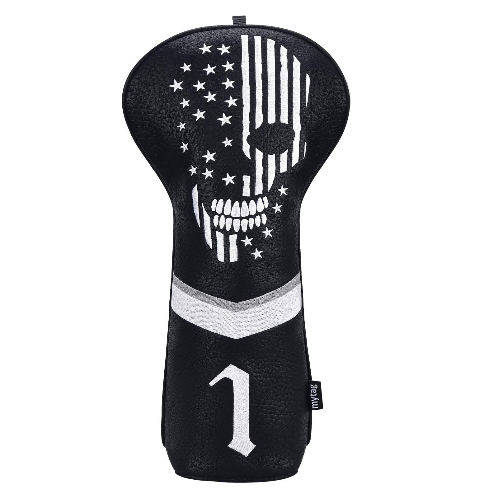 mytag Golf Driver Headcover for 460cc, Skull Head Covers, Skeleton Black Leather Club Covers, Fairway Hybrid Headcover with Number Tag (Driver)